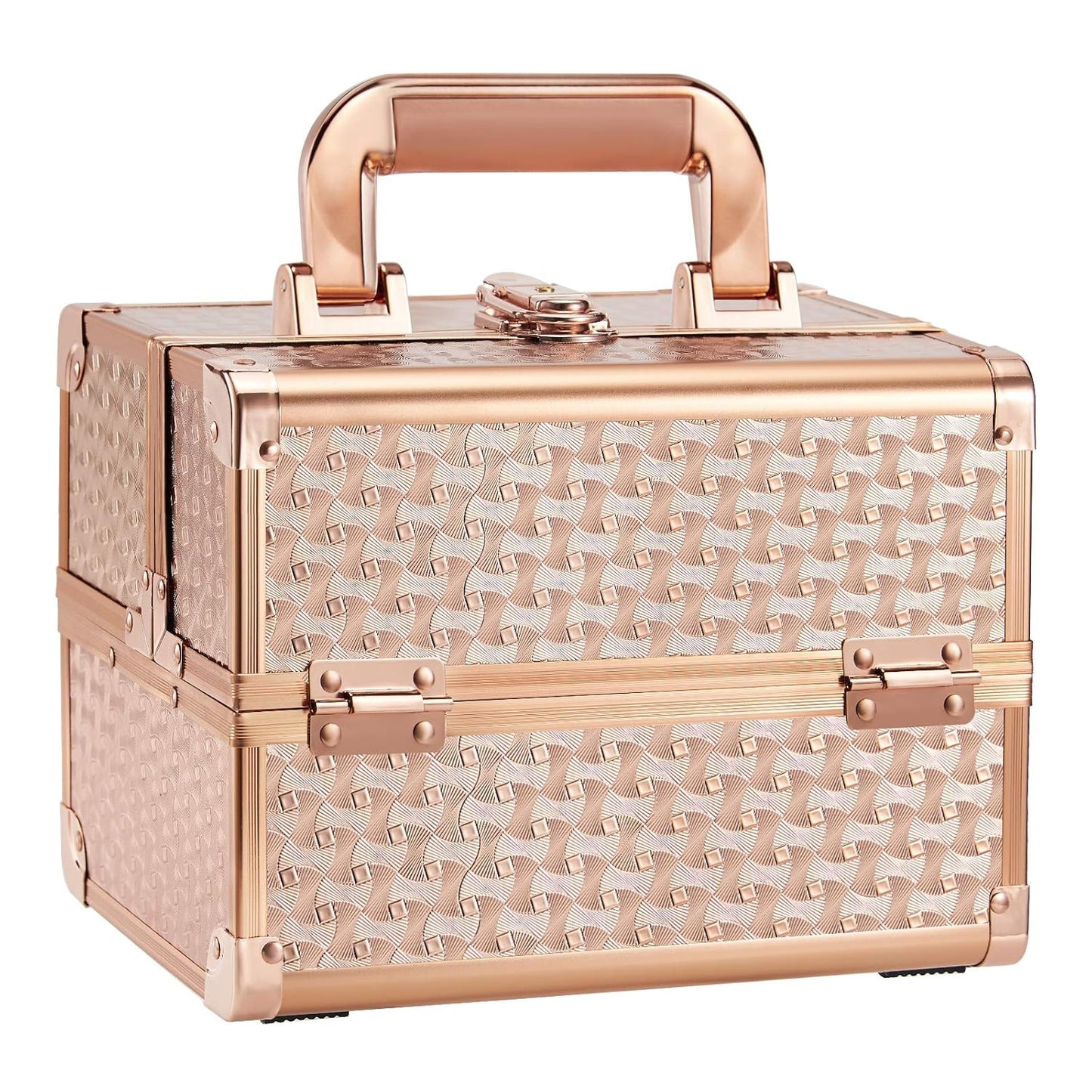 Makeup Organizer Portable Cosmetic Box Storage with 2 Trays Mirror Locking Make Up Travel Case