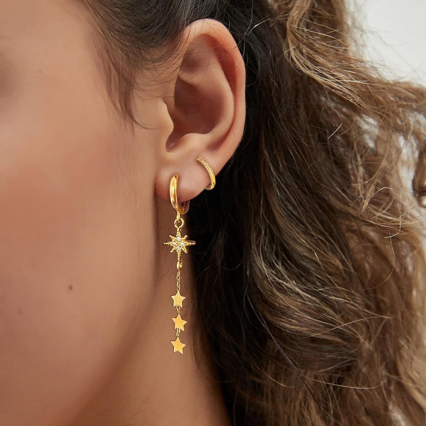 14K Gold Plated Butterfly Dangle Earrings for Women - Dainty, Trendy, CZ Drop Earrings - Simple Long Dangling Jewelry