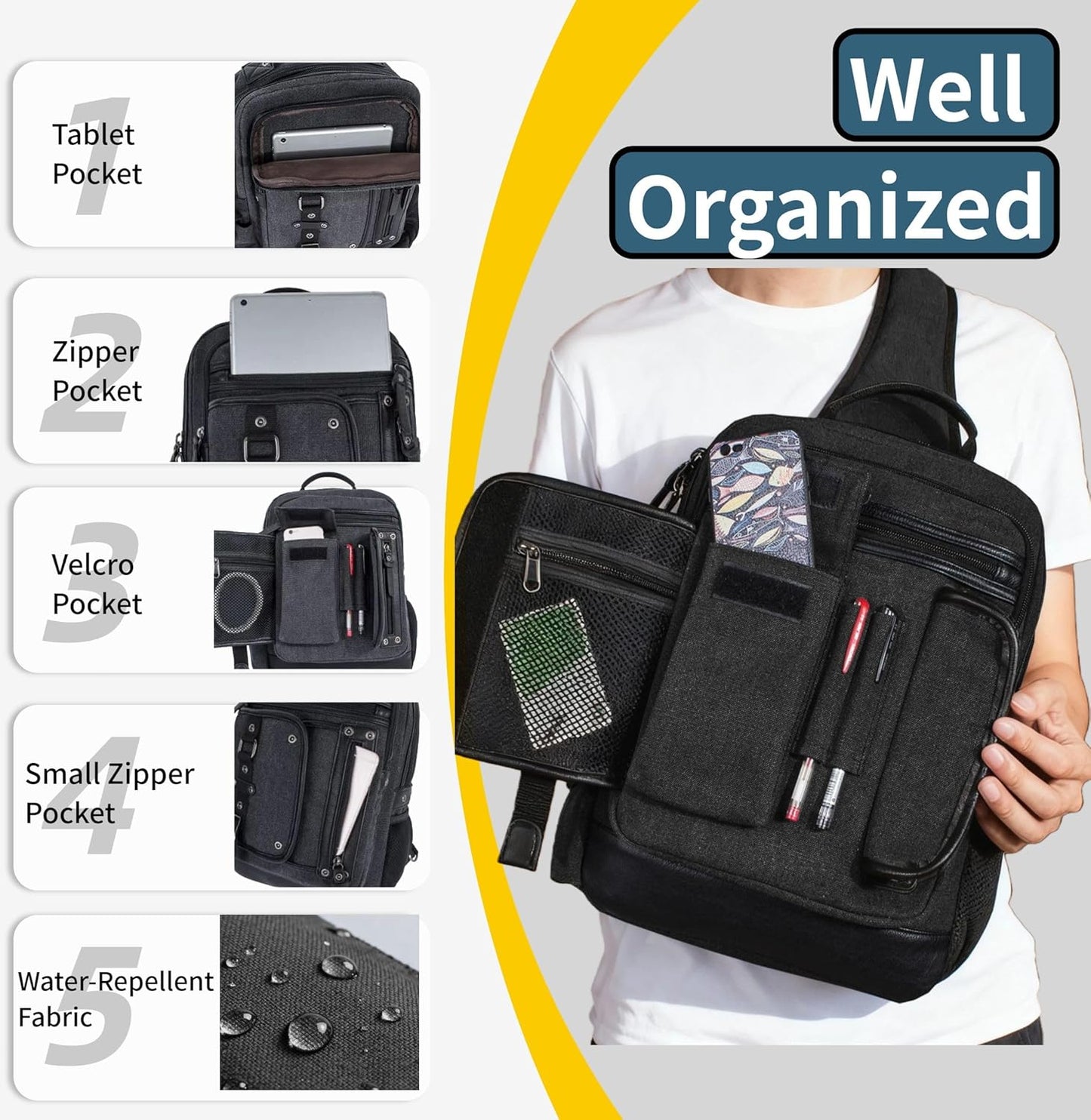 Messenger Bag for Men Canvas Sling Bag Crossbody  Laptop Shoulder Bag Hiking Daypacks Casual
