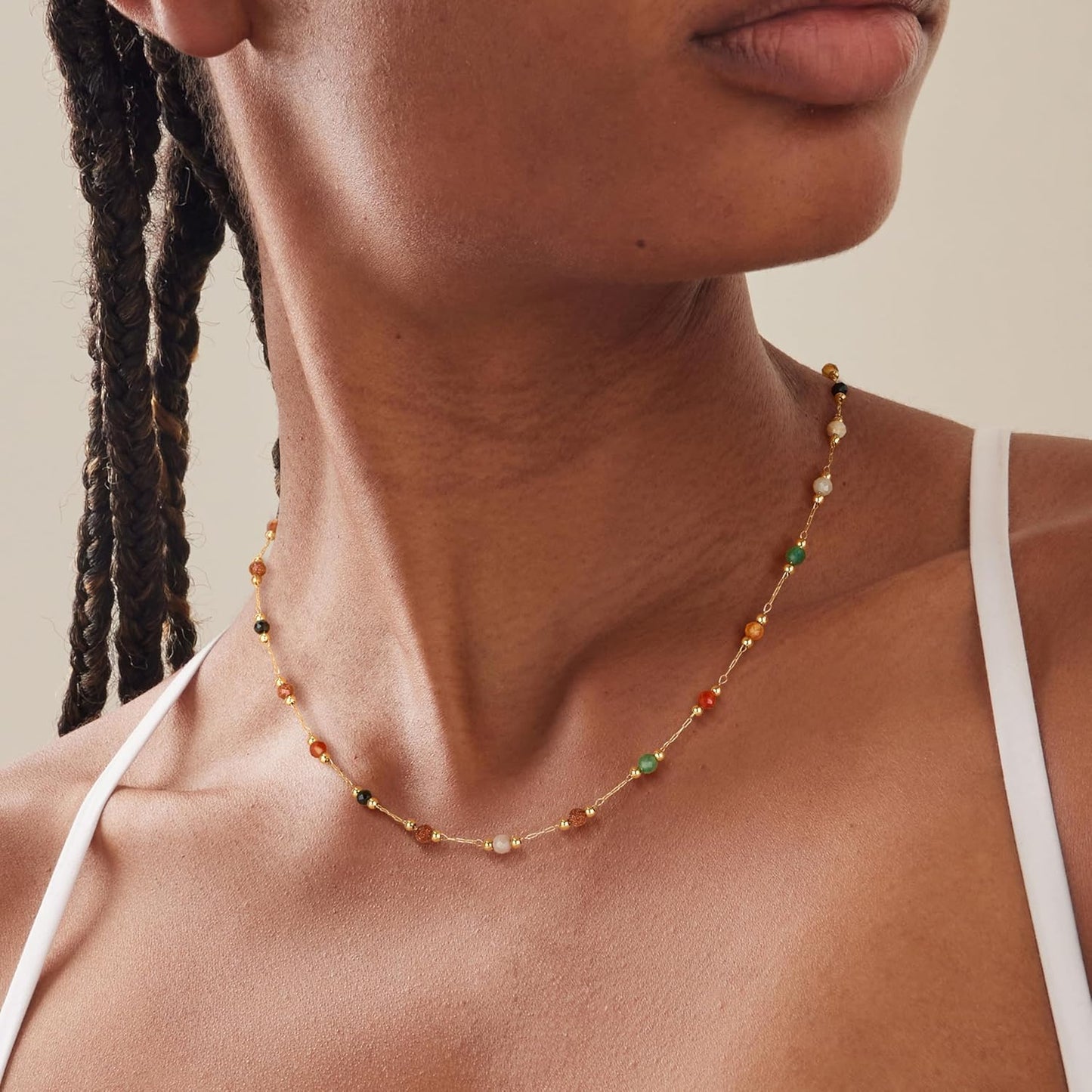 14K Gold Plated Beaded Choker Necklace – Dainty Boho Summer Jewelry for Women