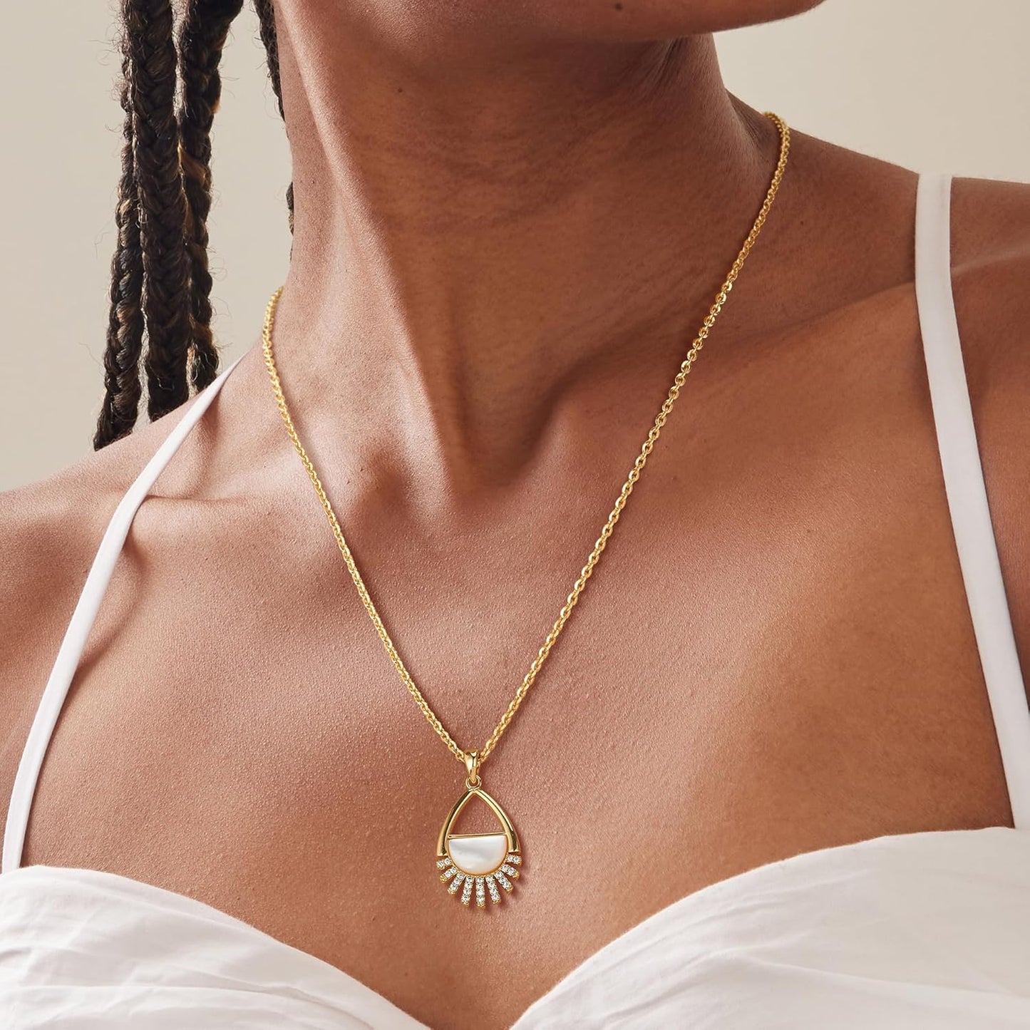 14K Gold MOP Necklace - Heart/Cross/Teardrop Pendant, Delicate Women's Jewelry Gift