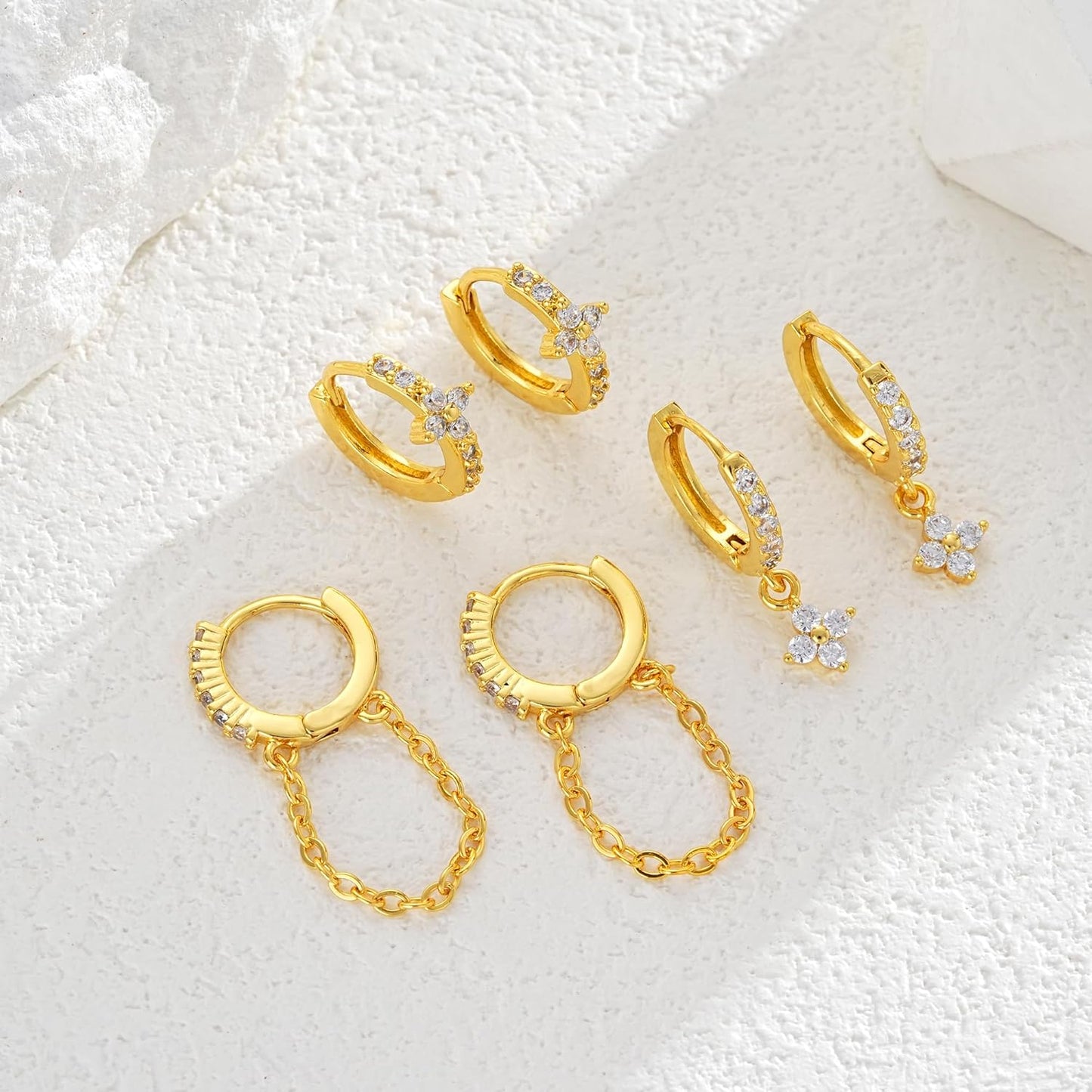 Small Gold Hoop Earrings Set for Women, 14K Gold Plated Lightweight Earrings Sets for Multiple Piercing