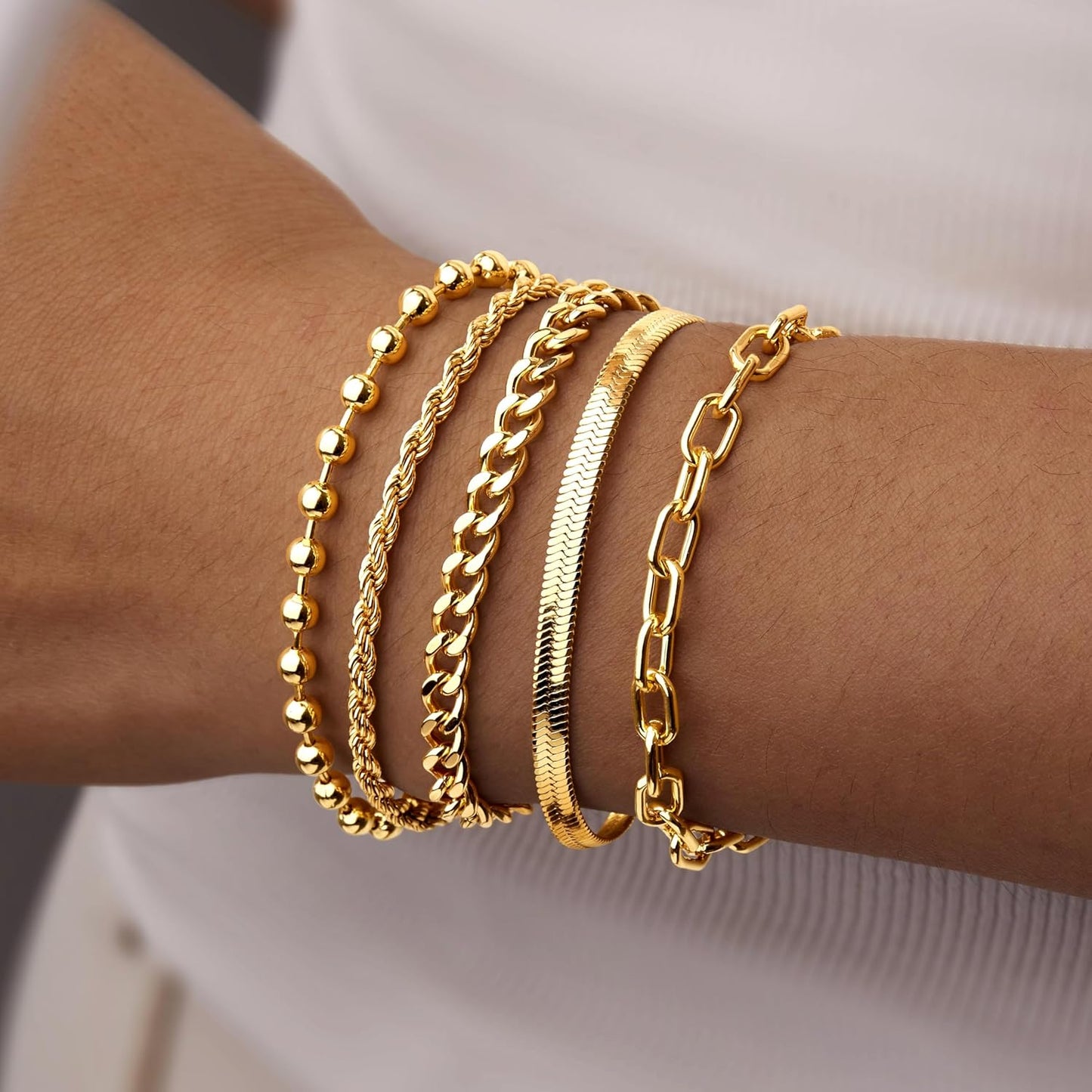 Gold Bracelets for Women,Dainty Bracelets Set for Women Trendy, Gold Bracelets Stack With Beaded, Cuban