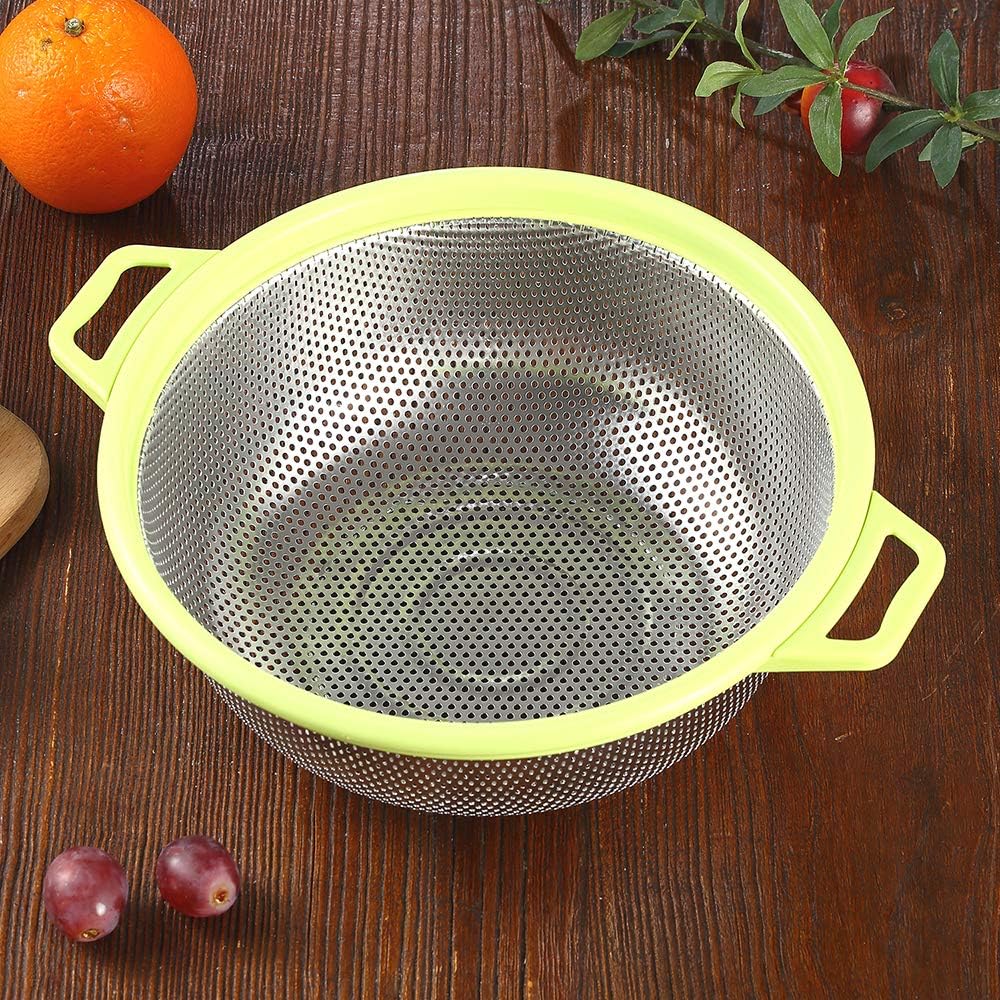 Stainless Steel Colander With Handle and Legs, Large Metal Green Strainer for Pasta
