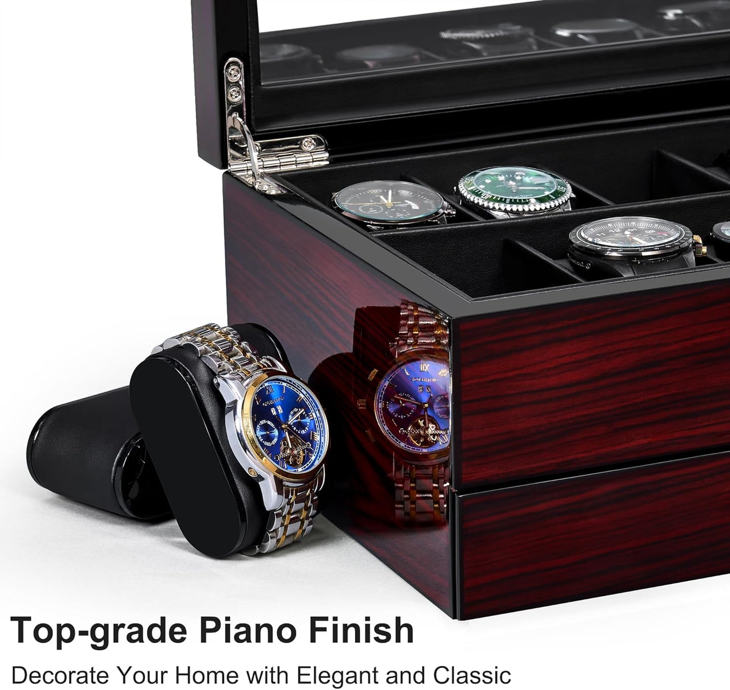 12 Slot Watch Cases for Men, Watch Box with Large Lid Jewelry Box, Watch Holder Organizer Lockable Watch