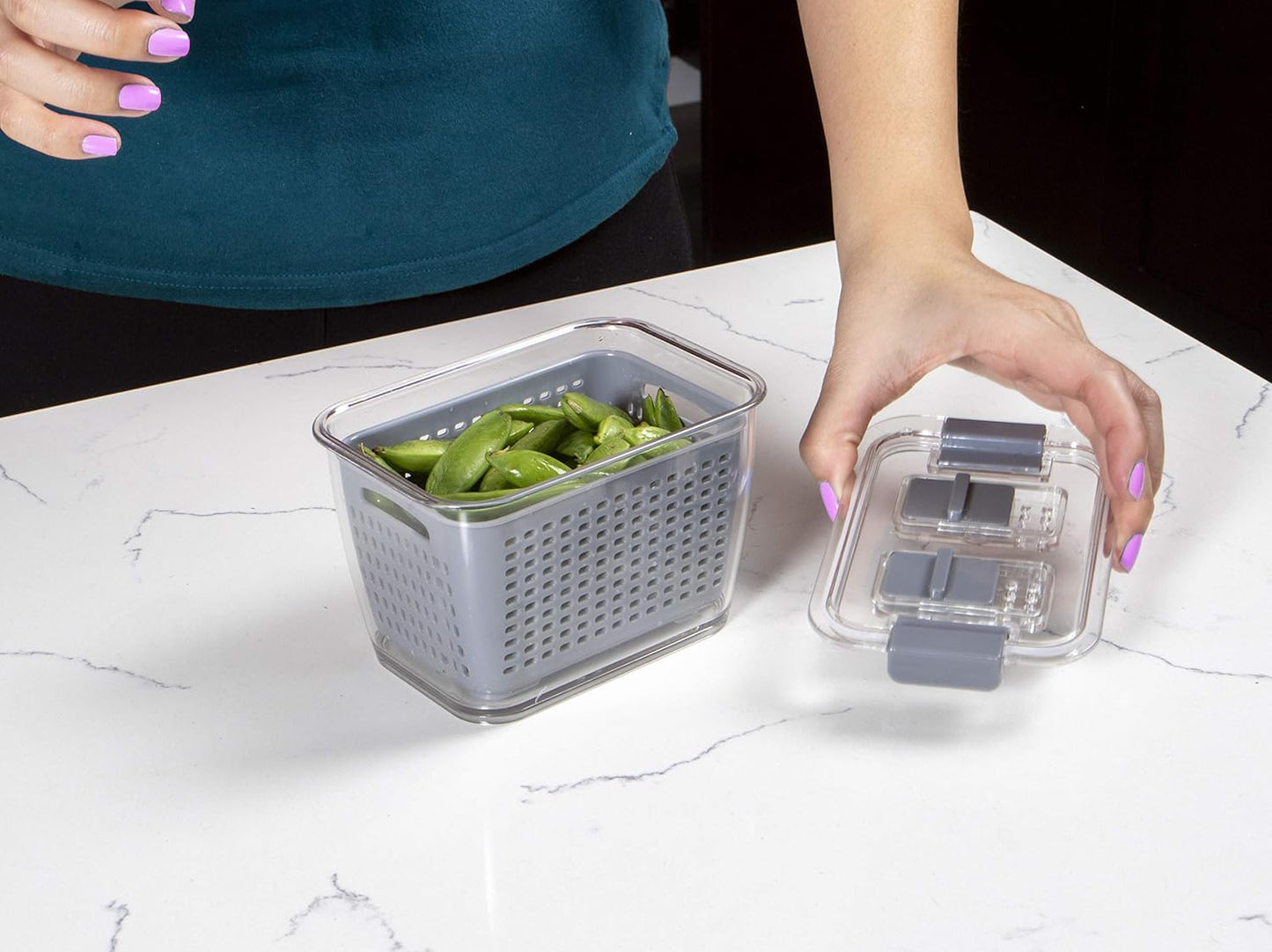 Kitchen Spaces Colander Bin, Produce Saver, Fridge Organizer With Lid, Wash, Strain and Store