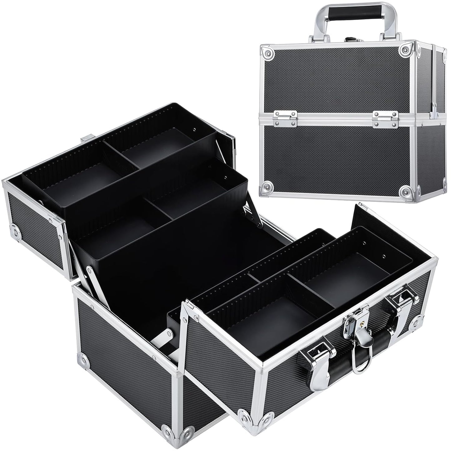 Makeup Case  Professional Makeup Storage Box 4 Trays with Divider Lockable Travel Case Portable