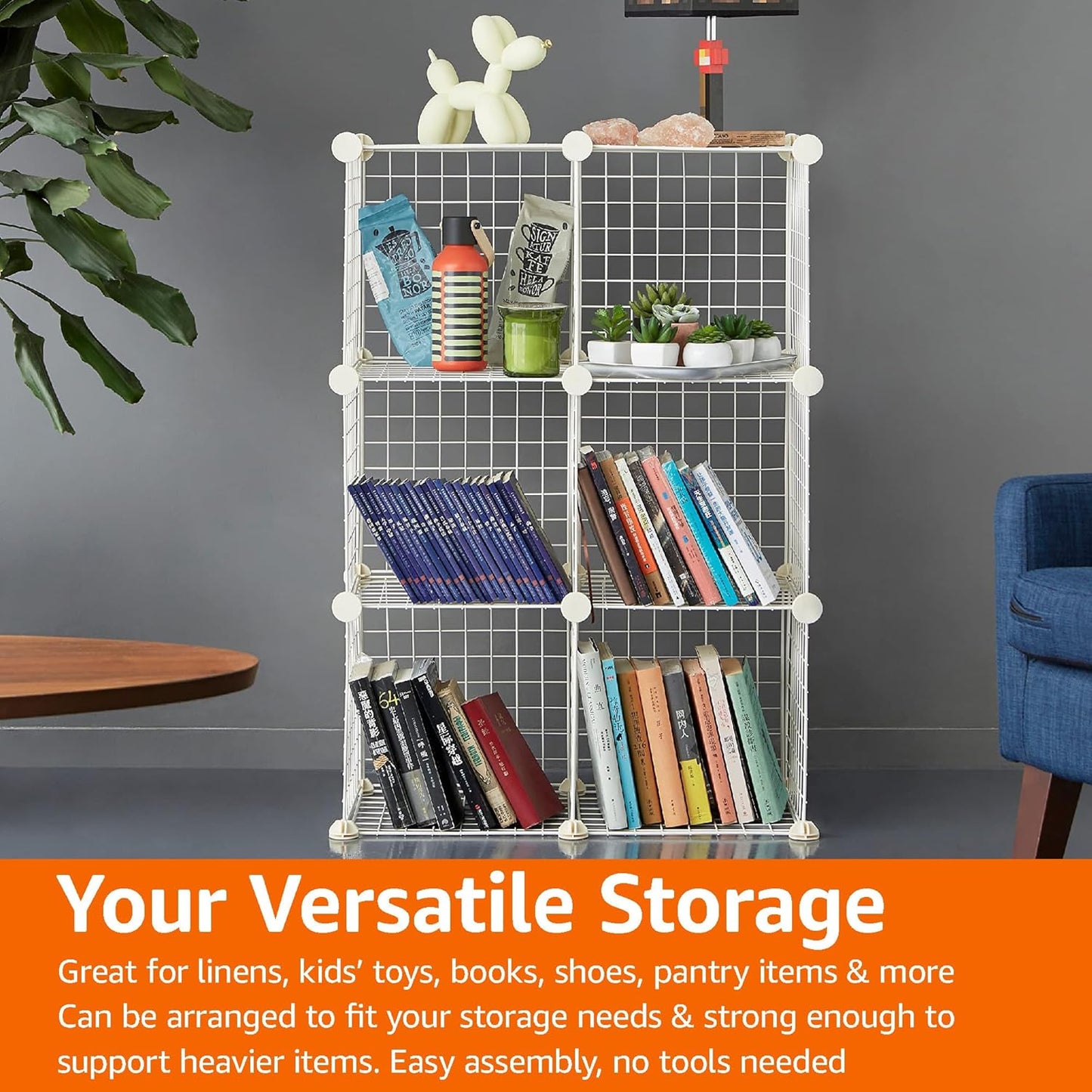 6 Cube Wire Grid Stackable Storage Shelves, 12.6 x 26 x 38 inches, White