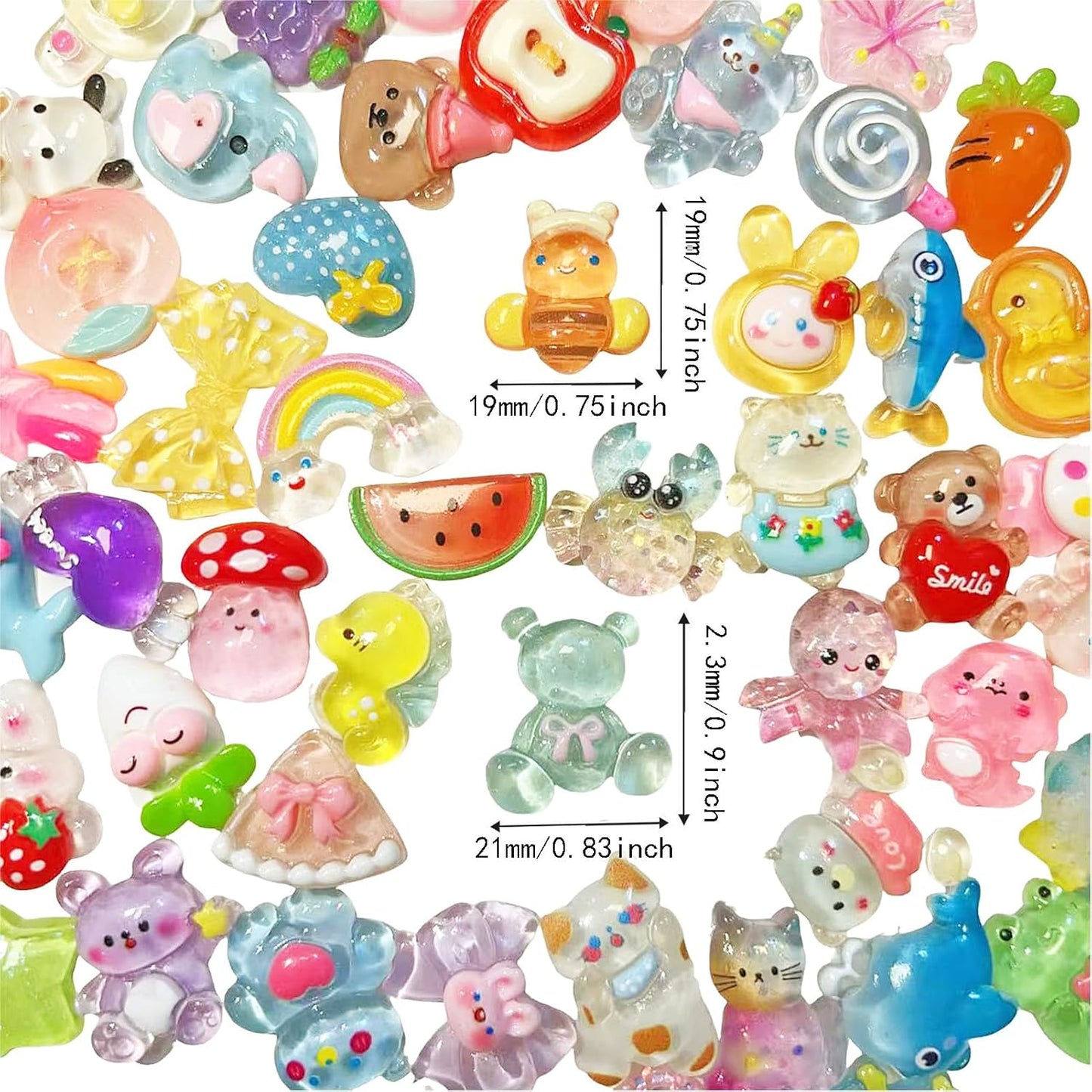 OMOMMD 60pcs Embellishments Cute Set, Flat Back Bulk Mixed Resin Ornament Scrapbooking Set