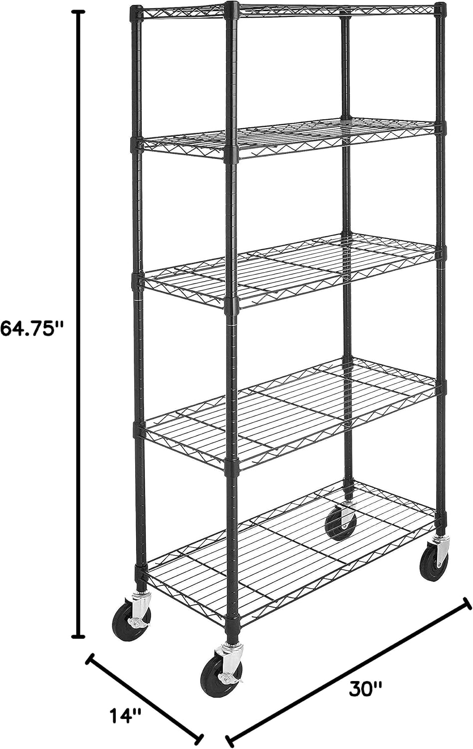 5-Shelf Adjustable, Heavy Duty Storage Shelving Unit on 4'' Wheel Casters, Metal Organizer Wire Rack