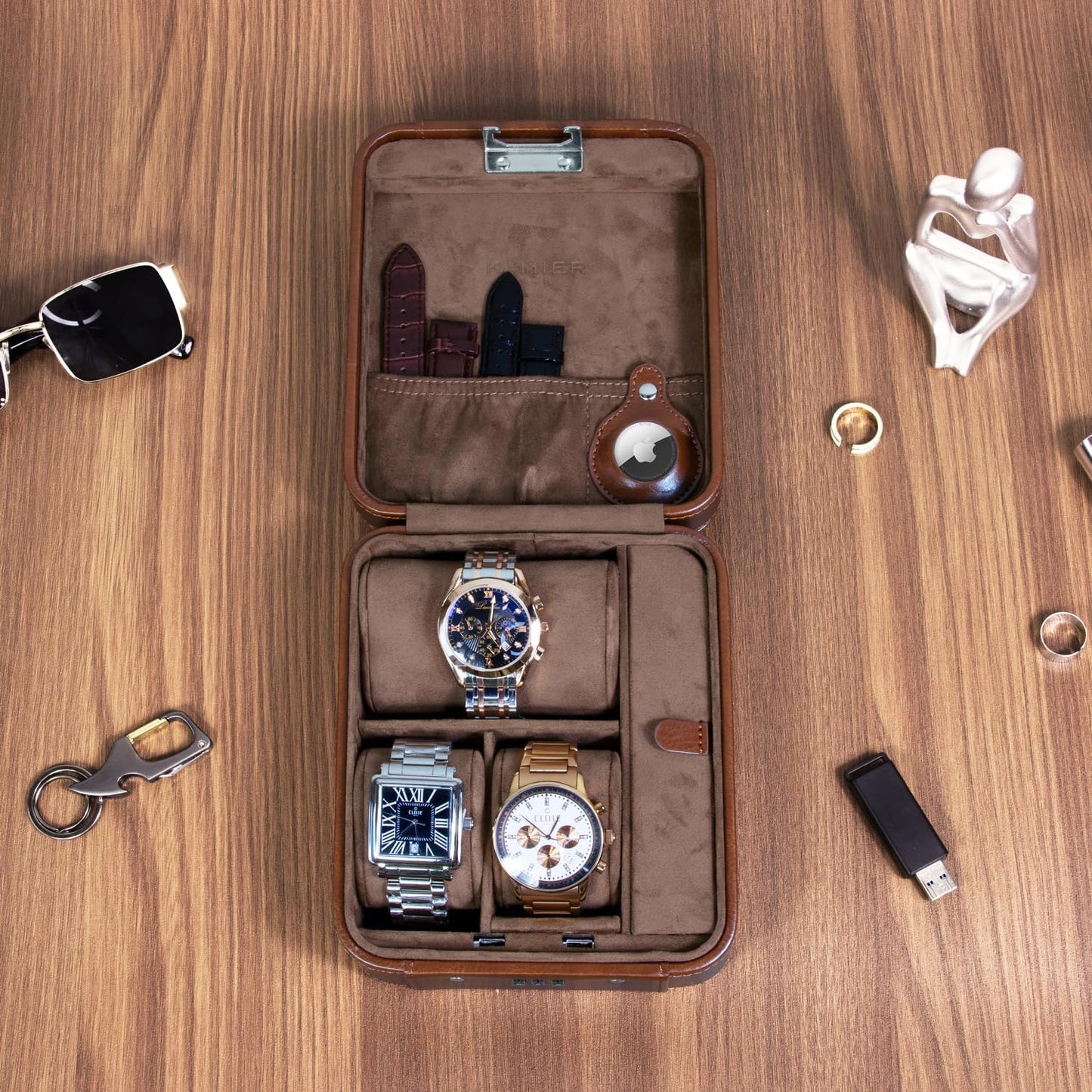 Watch Case with Combination Lock - 4 Watch Storage and Jewelry Organizer - for Ring and Watch Storage