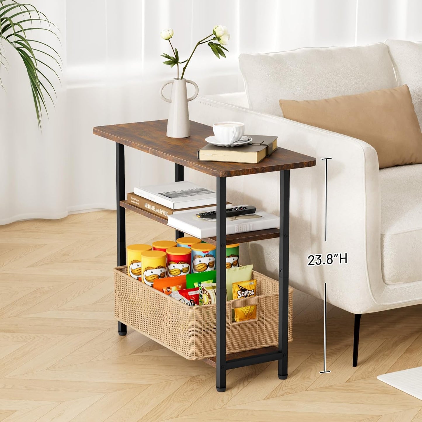 Side Table for Living Room, 3-Tier End Table for Small Space with Wide Storage Tabletop