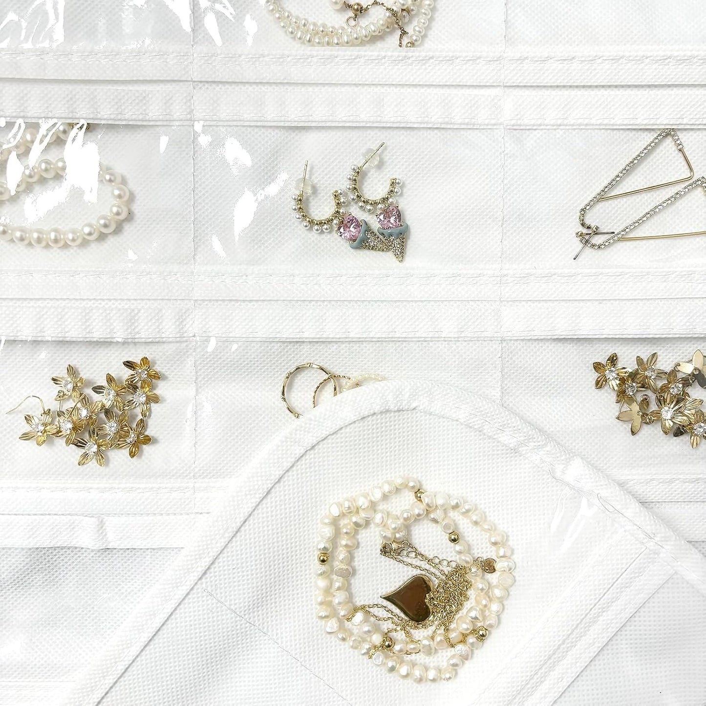 1-Pack Hanging Jewelry Organizer 80-Pocket Dual-sided Jewelry Storage for Earring Necklace Bracelet Ring and more