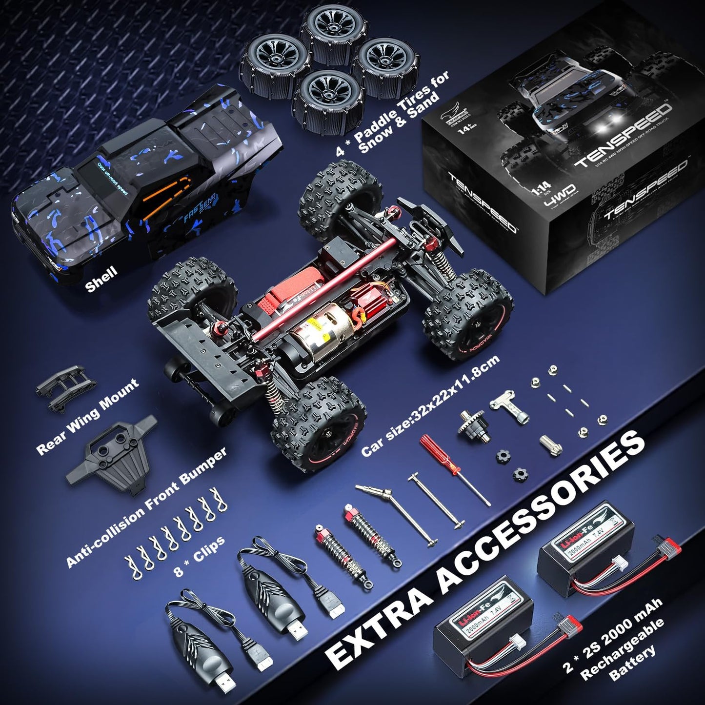 OMOMMD 1:14 Scale RC Cars for Adults, 60KPH High Speed RC Truggy, 4X4 Off-Road Remote Control Truck, Waterproof Electric Car with 2S Battery, All Terrain RC Vehicle for Snow, Sand, Beach & Rocky Surfaces