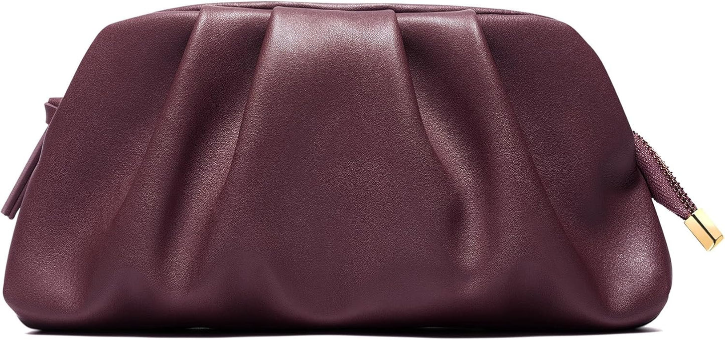 Dressy Vegan Leather Clutch Purse for Women Formal, Soft Pleated PU Evening Clutch for Weddings, Proms