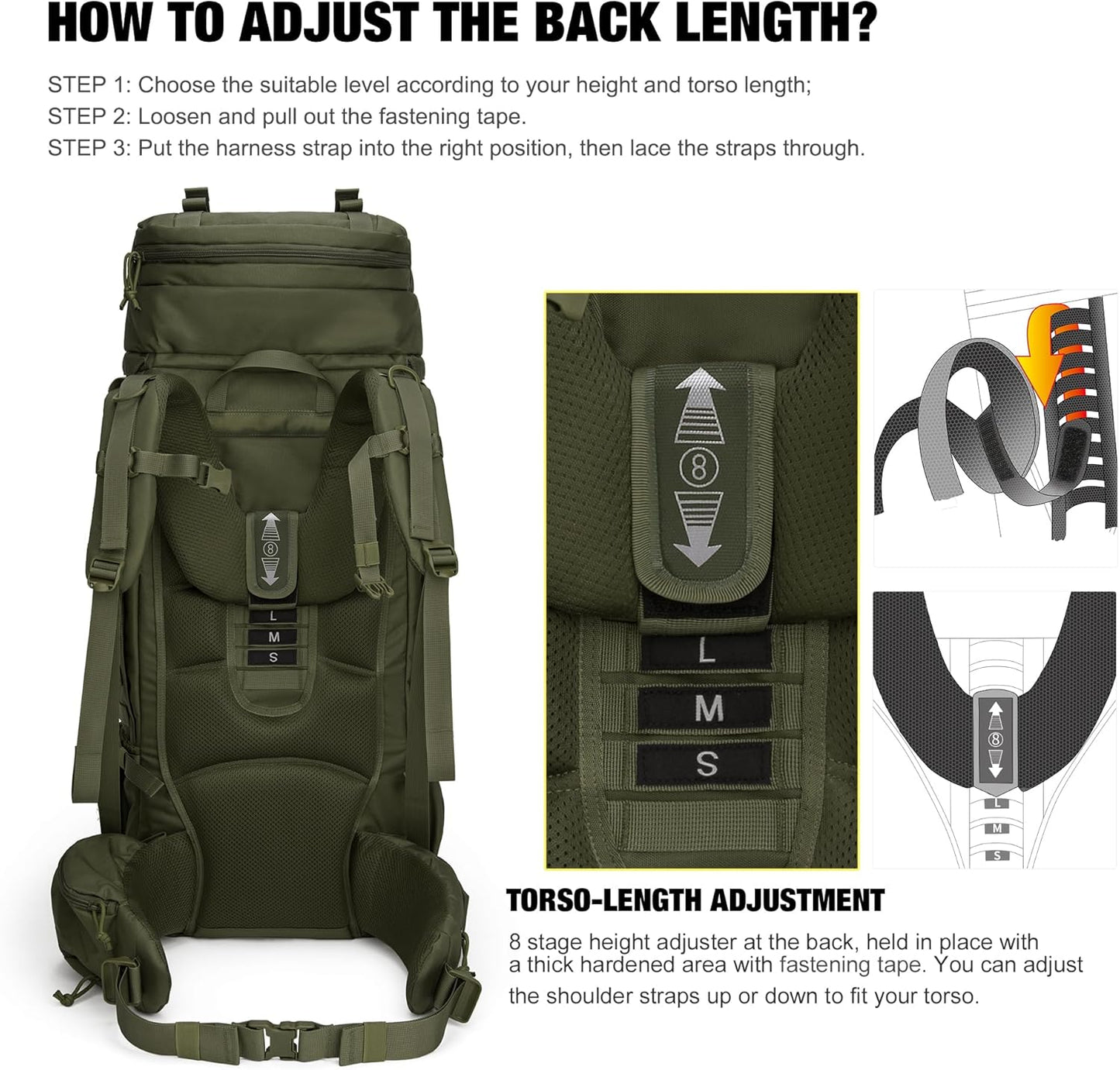 75L Molle Hiking Internal Frame Backpacks with Rain Cover for Camping,Backpacking,Travelling