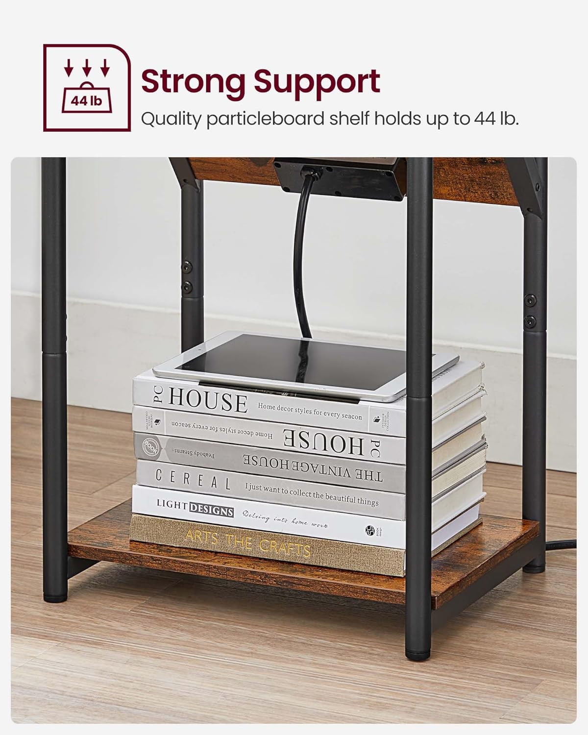 Small Side Tables, Nightstand with Outlets and USB Ports, Bedside Table with Storage Shelf