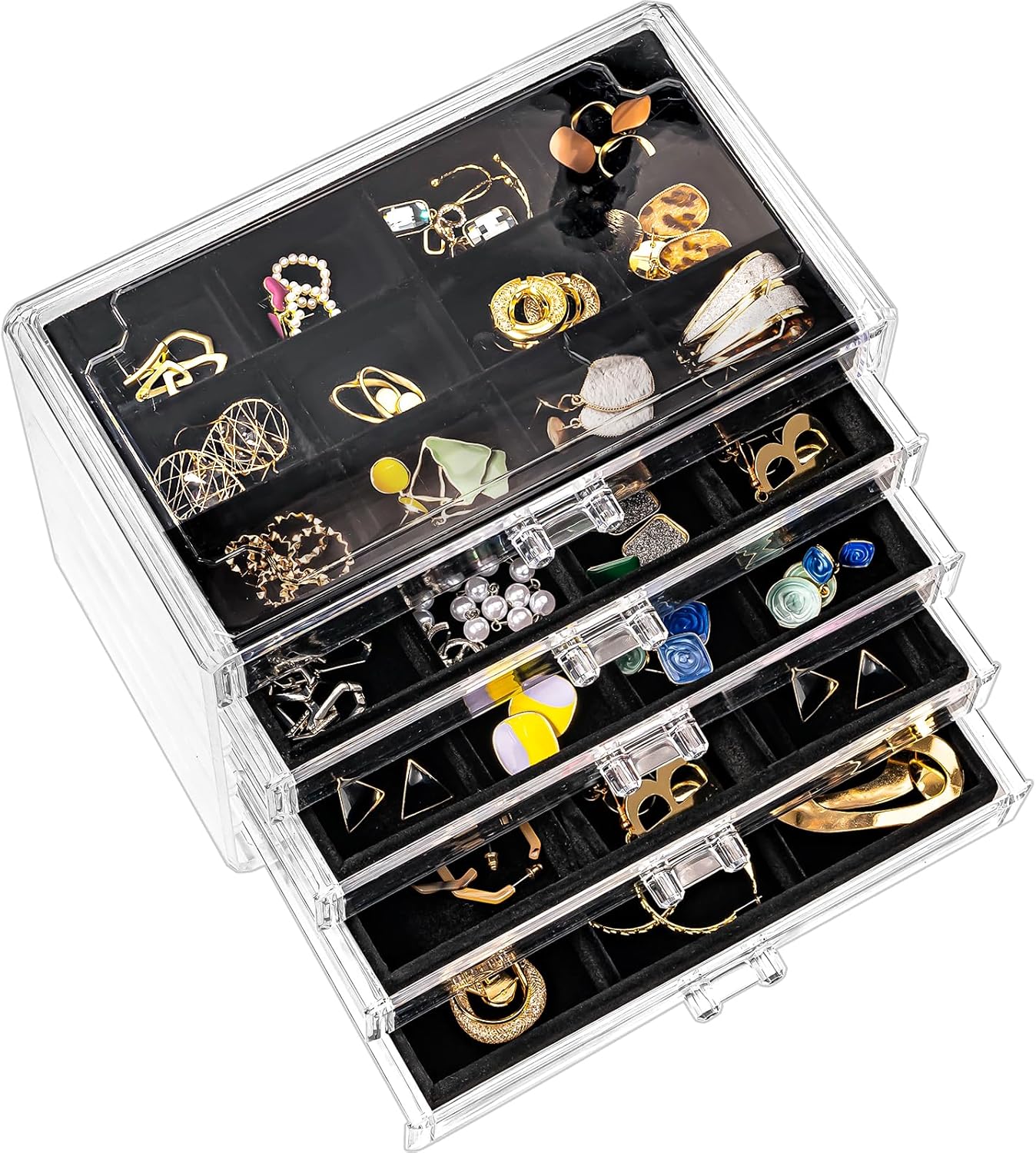 5 Layers Earring Holder Organizer Jewelry Box with 5 Drawers, Acrylic Clear Earring Case with