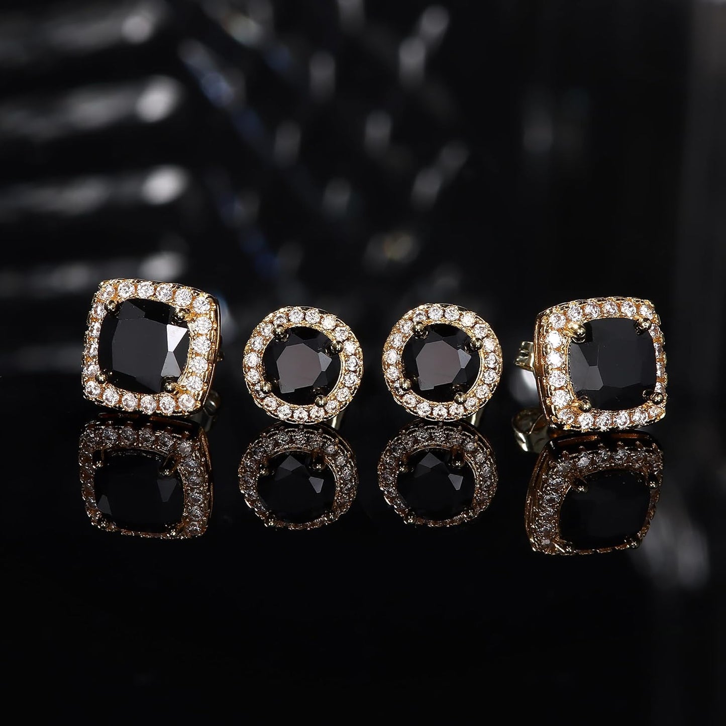 Hayoso 18K Gold Plated Halo Stud Earrings 925 Sterling Silver Cubic Zirconia Stud Earrings Round Square Diamonique Stud