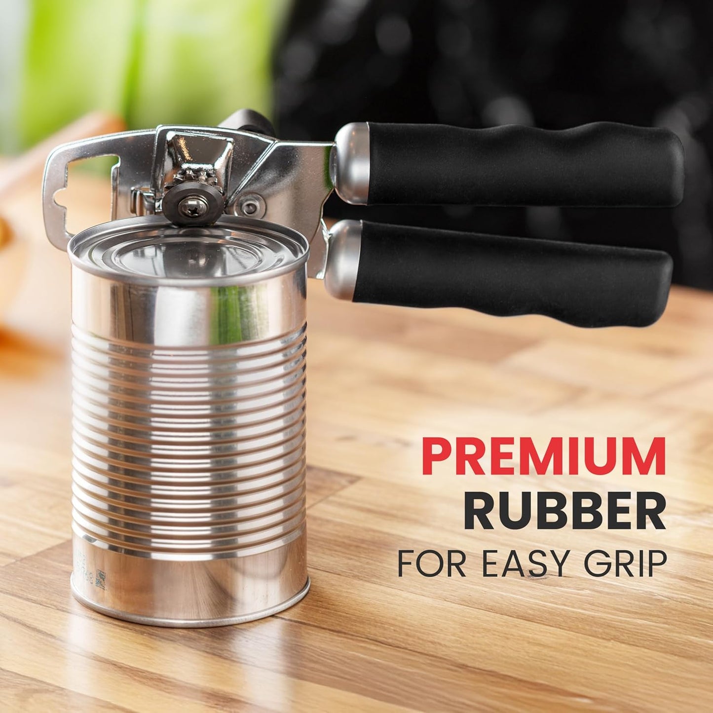 with Bottle Opener - Rust Proof Manual Can Opener With Turn Knob & Comfy Soft Grip Handles