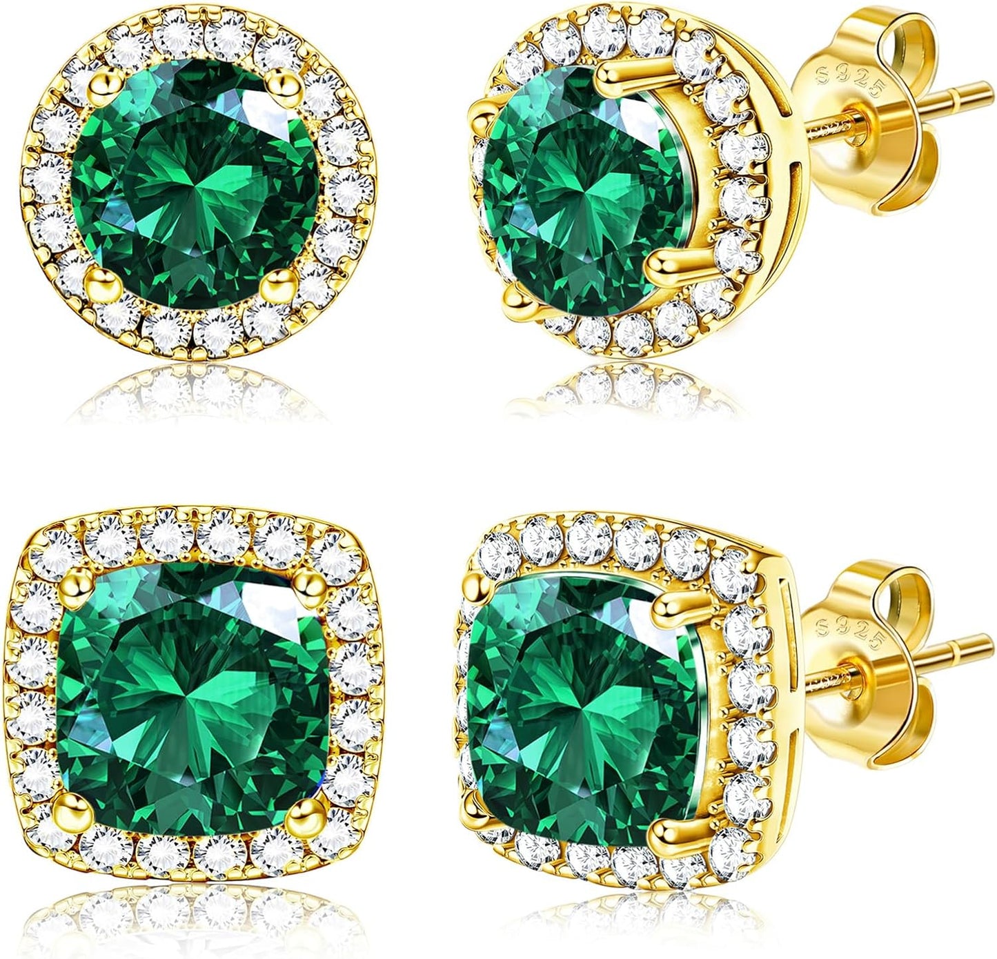 Hayoso 18K Gold Plated Halo Stud Earrings 925 Sterling Silver Cubic Zirconia Stud Earrings Round Square Diamonique Stud