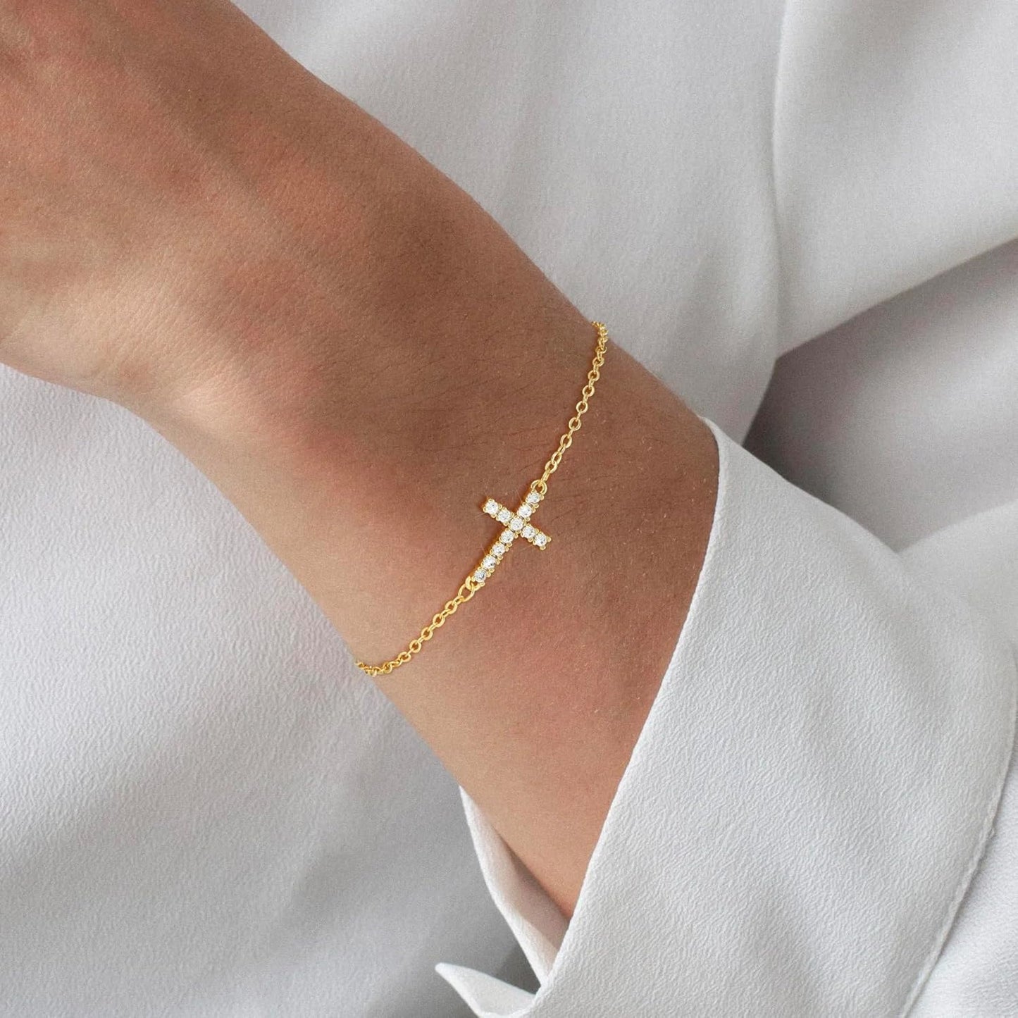 Dainty Gold Bracelet for Women 18K Gold Plated Tennis Evil Eye Cross Bracelet Trendy Classic Festival Jewelry Gifts