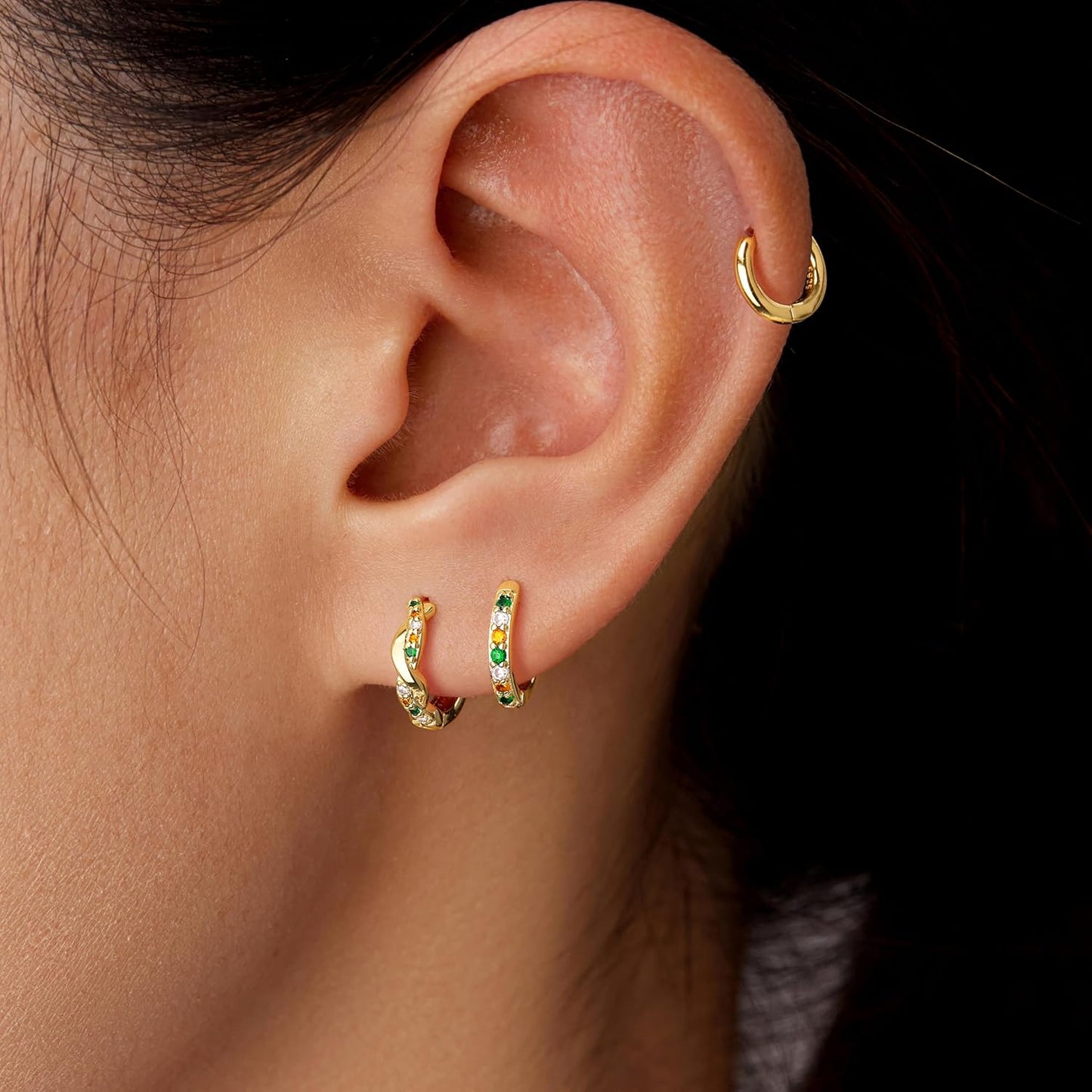 Inerney Gold Huggie Hoop Earrings Set for Women, Dainty Small Sterling Silver Earring Stacks Hypoallergenic Jewelry for Multiple Piercings