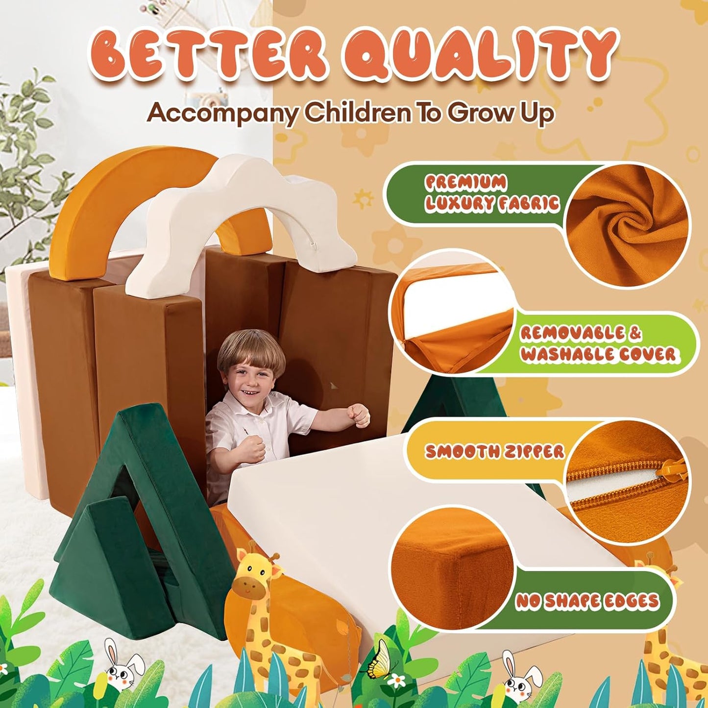 18PCS Modular Kids Sectional - Convertible Sofa Multifunctional Kids Sofa, Bedroom Furniture for Playing, Sleeping