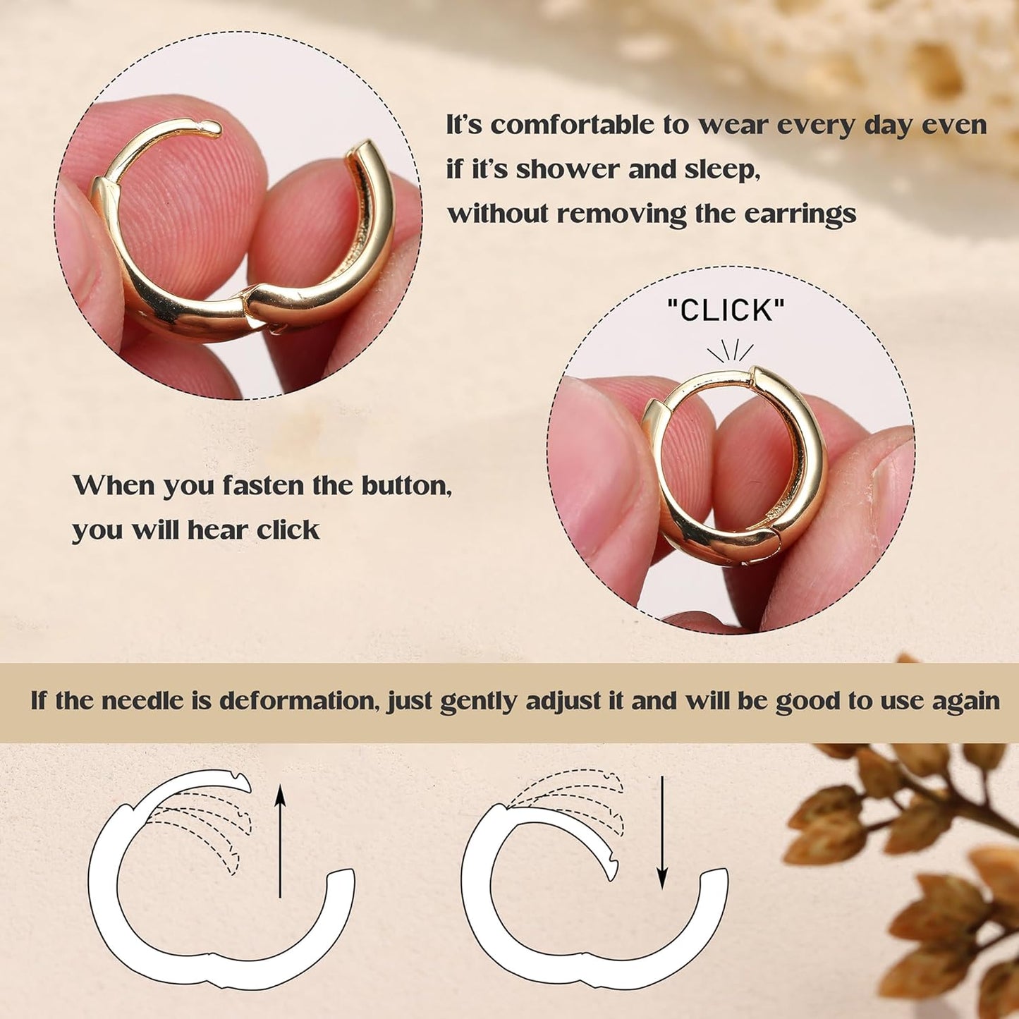 3Pairs Gold Hoop Earrings Set for Women Chunky Gold Silver Earring 14K Gold Filled Small Huggie Hoops Lightweight Tiny
