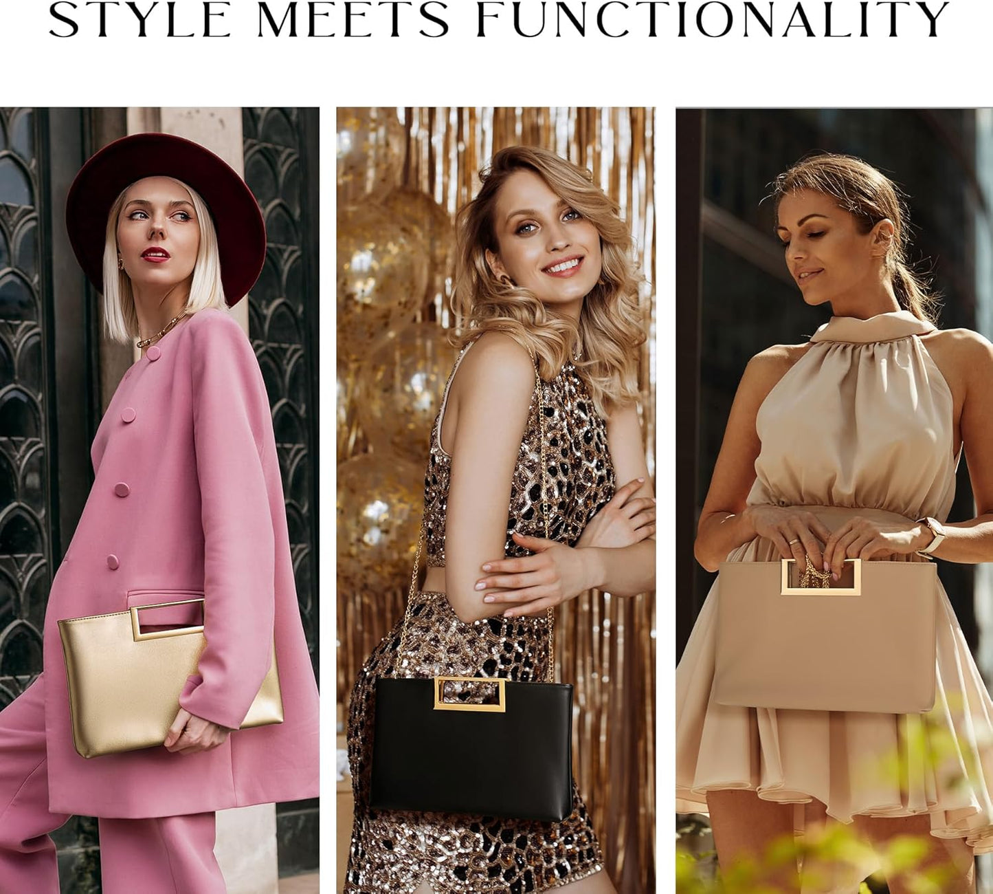 Clutch Purses for Women Evening Formal, Fashion PU Leather Purse for Prom, Cocktail, and Wedding