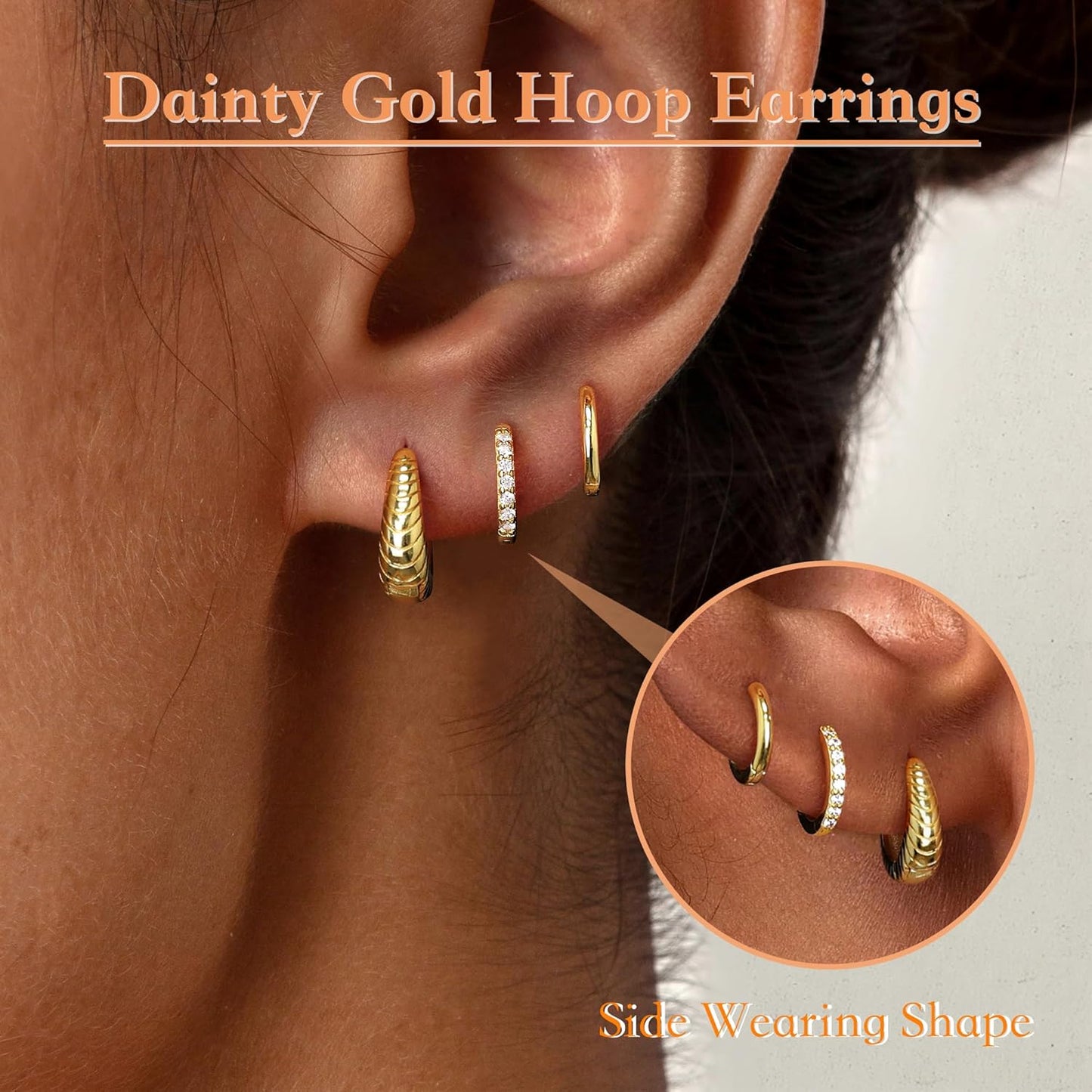 Small Sterling Silver Huggie Hoop Earrings Set for Women, 14K Gold Plated Hoops Stacks for Multiple Piercings