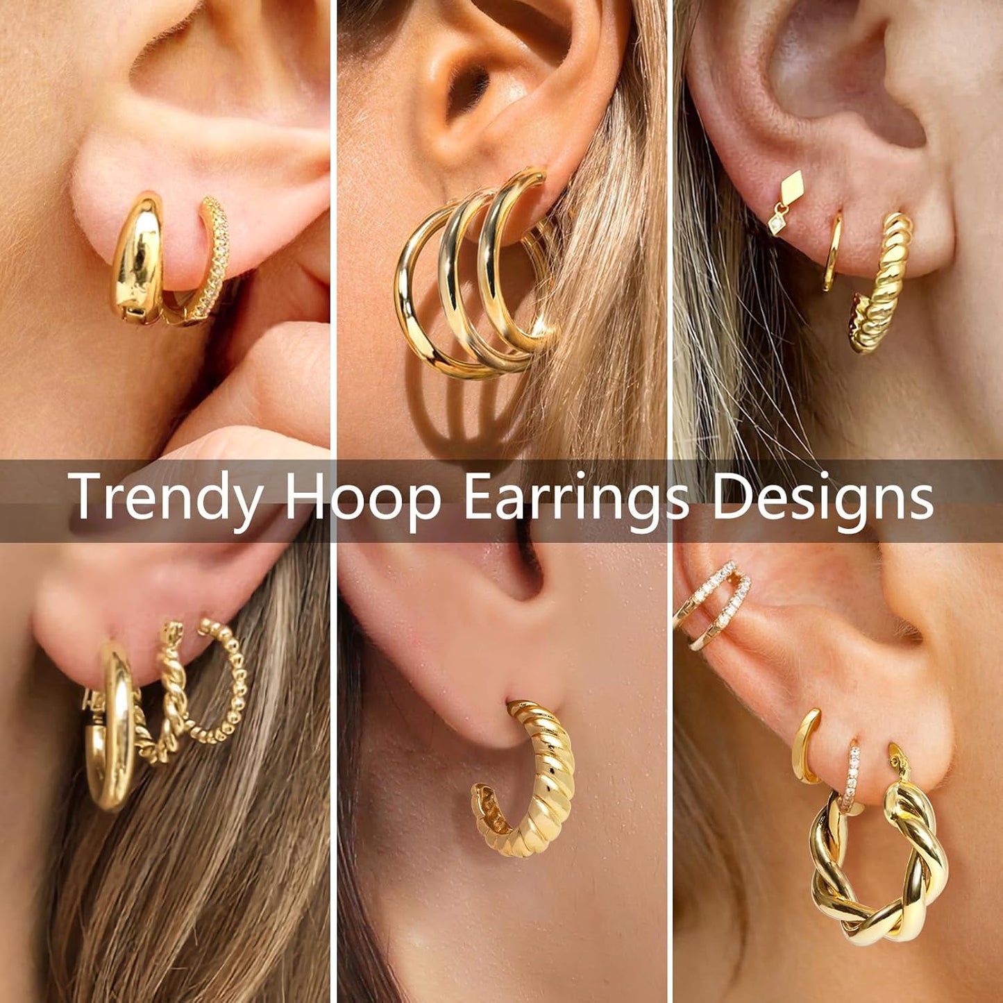 9 Pairs Gold Hoop Earrings Set for Womens Twisted Huggie Hoops Earrings 14K 18K Gold Plated for Girls Valentines Mother's