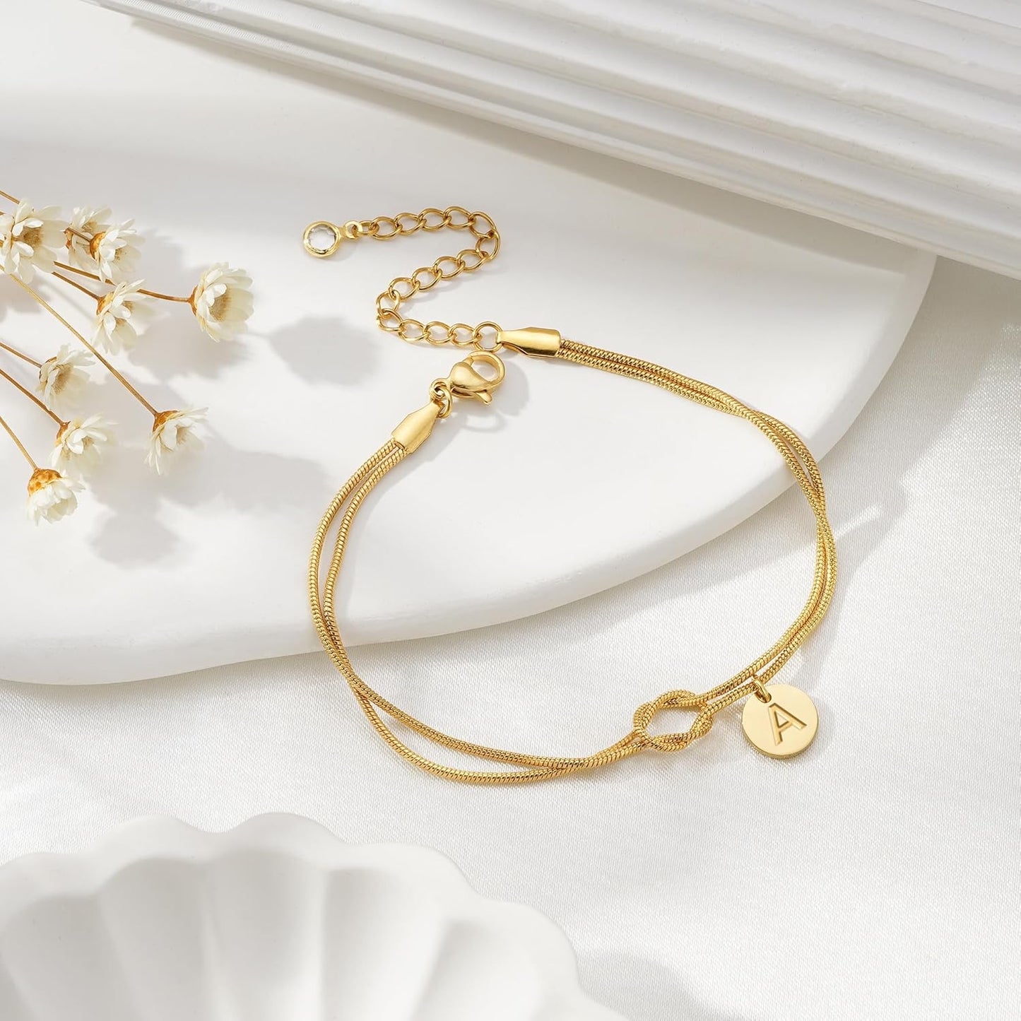Gold Initial Bracelets for Women Girls Jewelry Gifts - Dainty Gold Plated Love Knot Letter A-Z Initial Bracelet Personalized