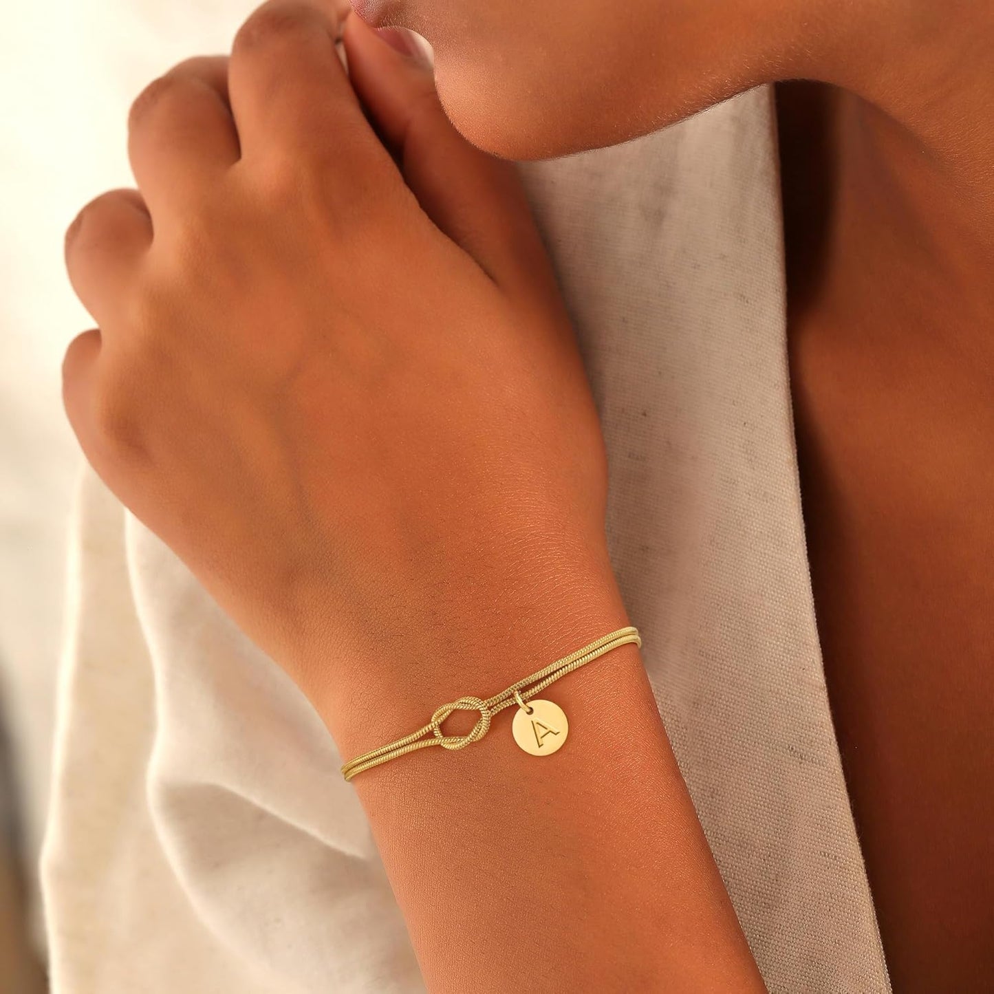 Gold Initial Bracelets for Women Girls Jewelry Gifts - Dainty Gold Plated Love Knot Letter A-Z Initial Bracelet Personalized