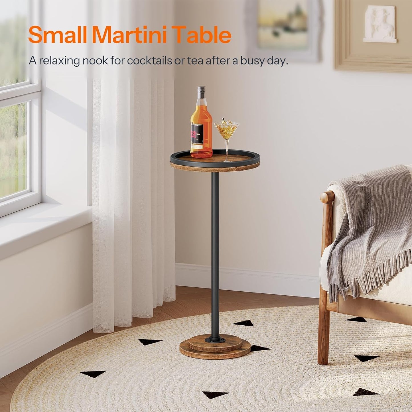 Small Side Tables, Set of 2, Round Coffee Drink Martini Tables with Pedestal for Small Spaces in Living Room