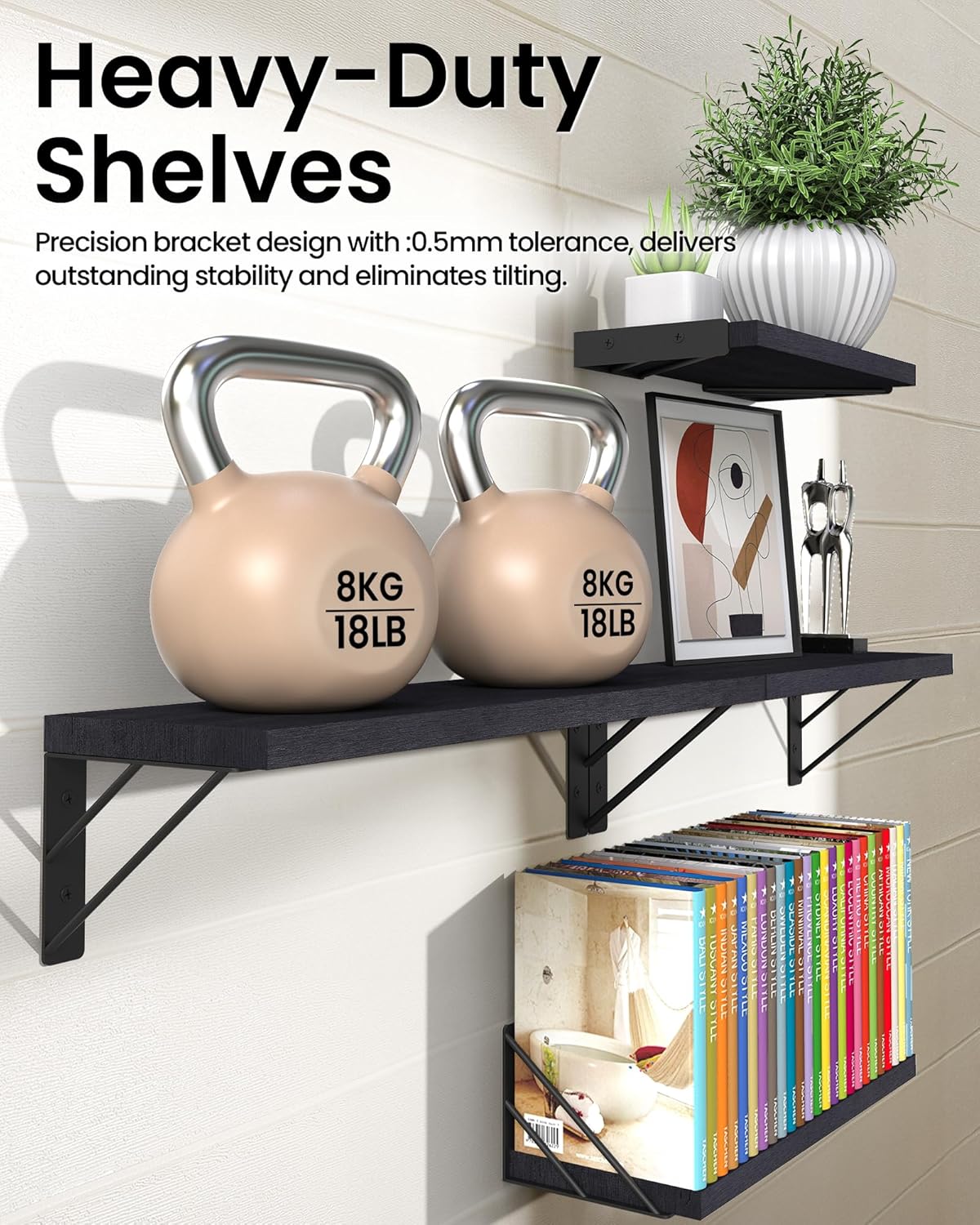 Wall Mounted Floating Shelves, Wood Floating Wall Shelf for Books & Decor（Set of 4）