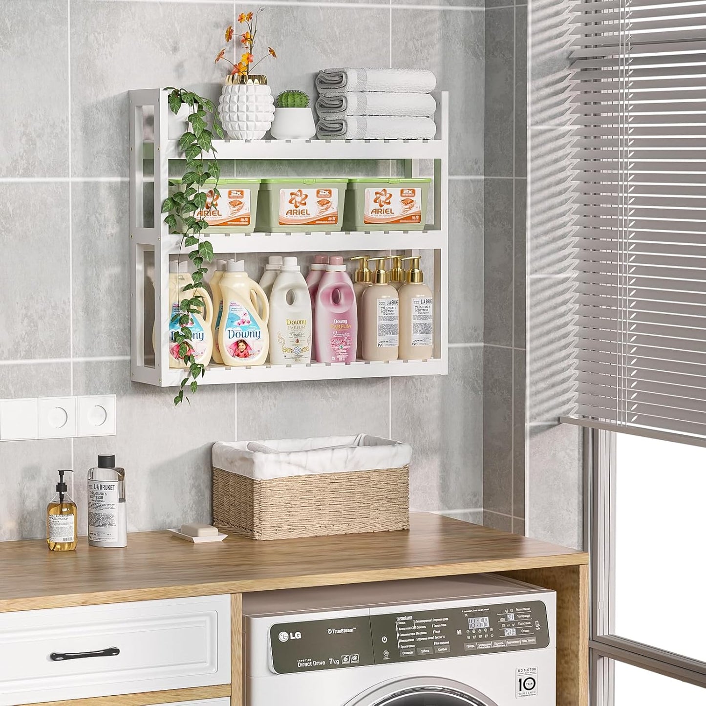 Bathroom Shelves Over Toilet Storage - 3 Tier Wall Mounted Bamboo Bathroom Shelf Organizer