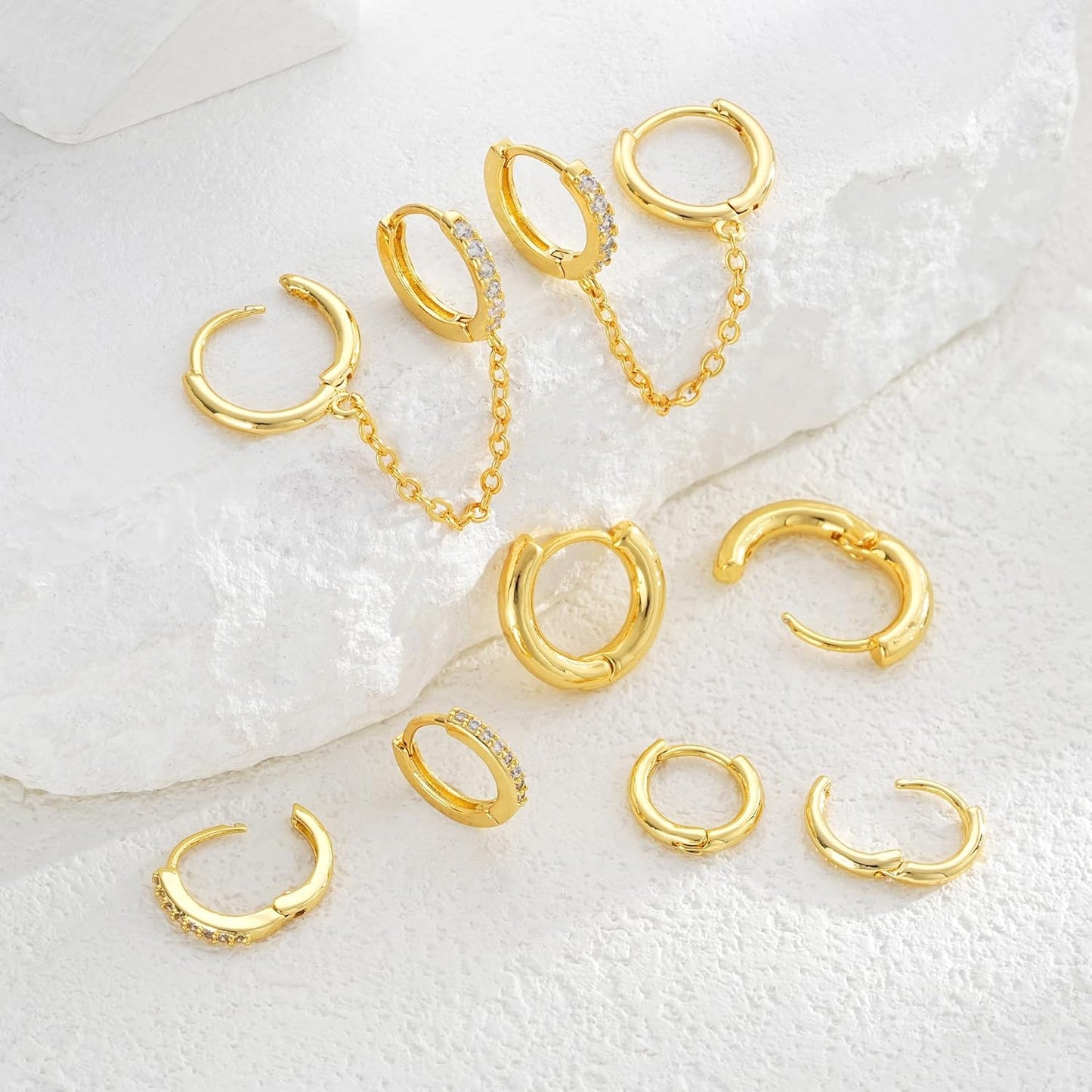 Small Gold Hoop Earrings Set for Women, 14K Gold Plated Lightweight Earrings Sets for Multiple Piercing