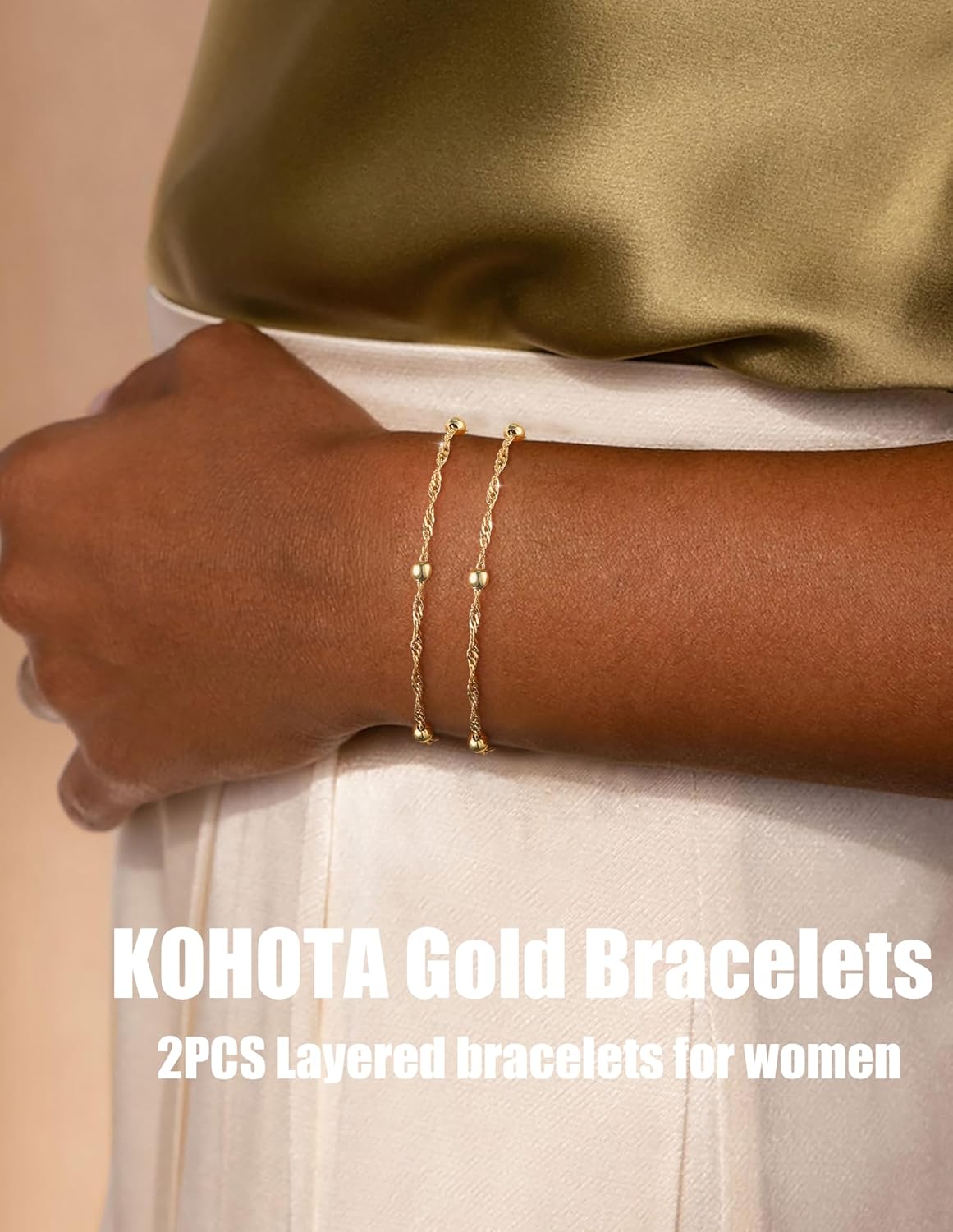 Gold Bracelets for Women Trendy 14K Gold Plated Bracelet for Women Non Tarnish Dainty Stackable Layered