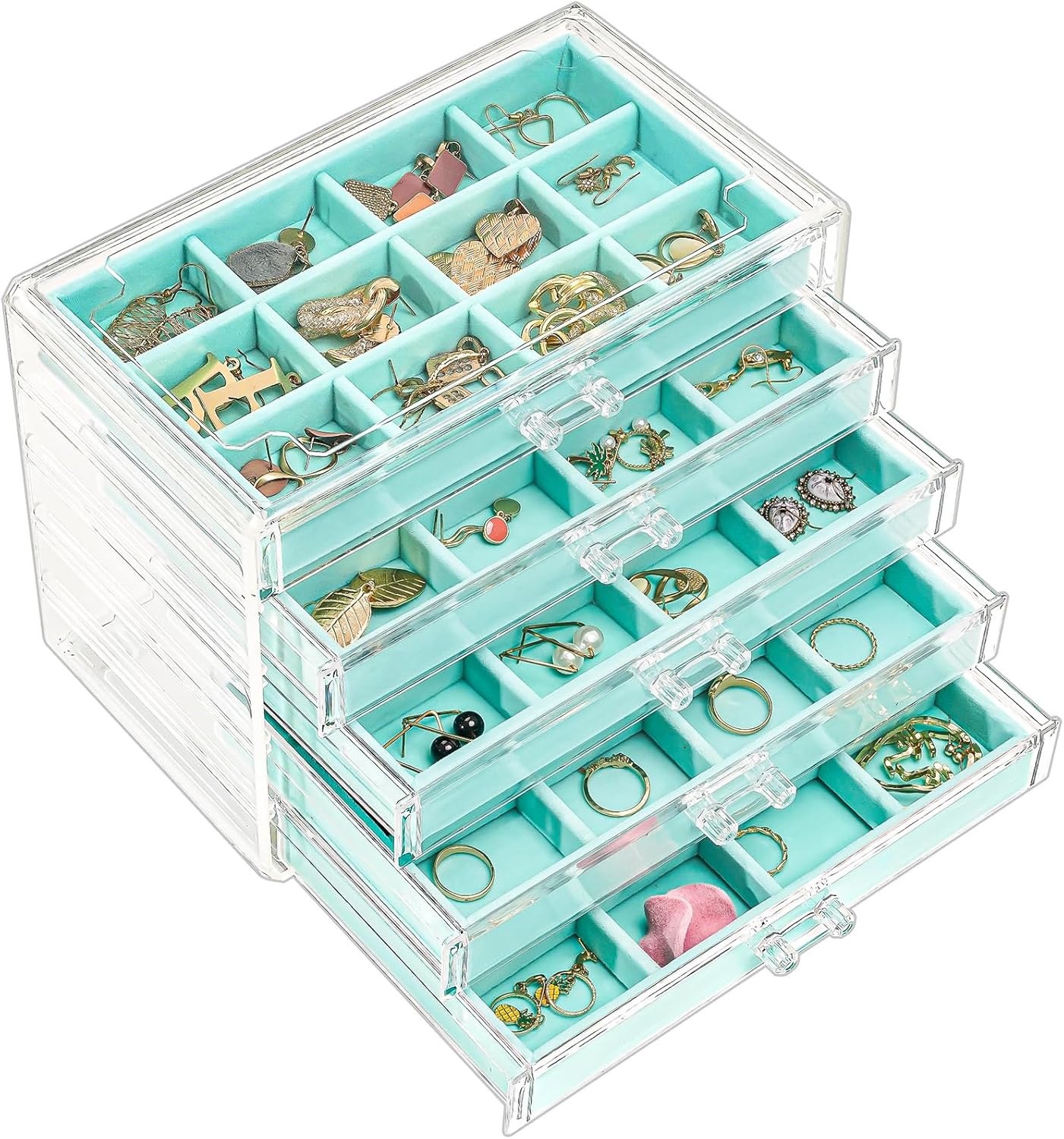 5 Layers Earring Holder Organizer Jewelry Box with 5 Drawers, Acrylic Clear Earring Case with