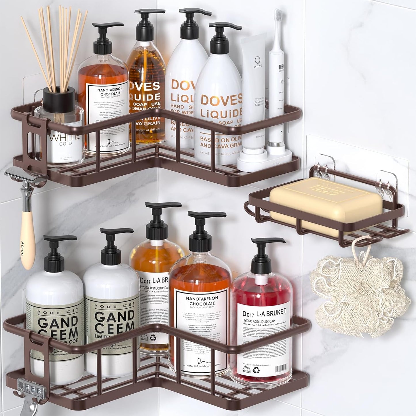 Shower Caddy Corner, 3-Pack Adhesive Rustproof Stainless Steel Shower Shelves, No Drilling