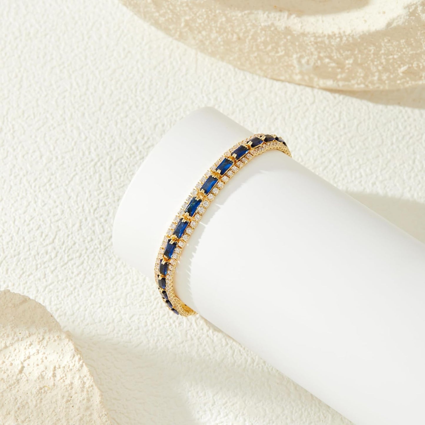 Tennis Bracelets for Women 14K Gold Plated Cubic Zirconia Blue Tennis Bracelet Classic Jewelry Gift Sparkly Rhinestone CZ
