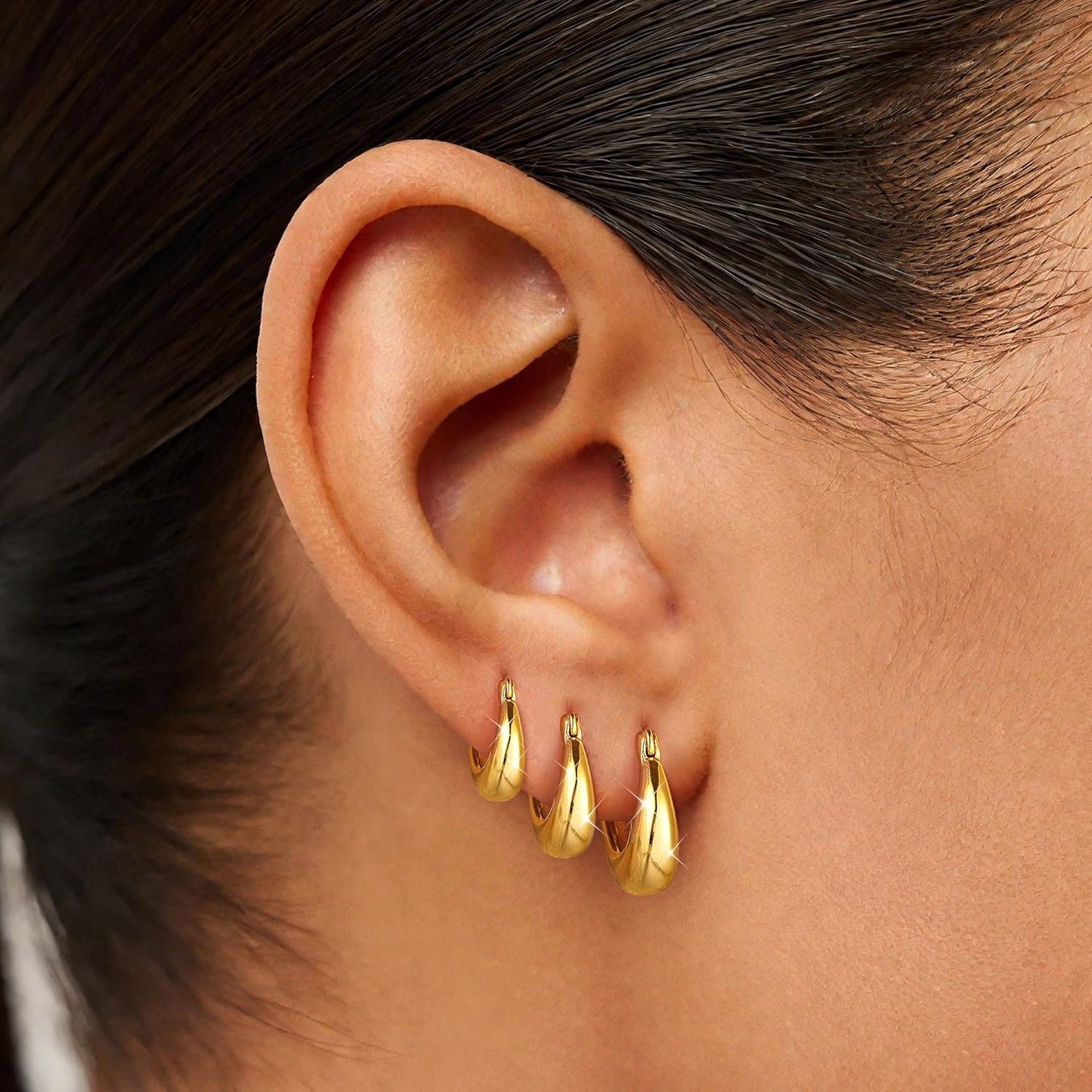 3Pairs 925 Sterling Silver, 14K Gold Plated Small Huggie Hoop Earrings Sets for Multiple Piercing CZ Cartilage Earrings Stacks