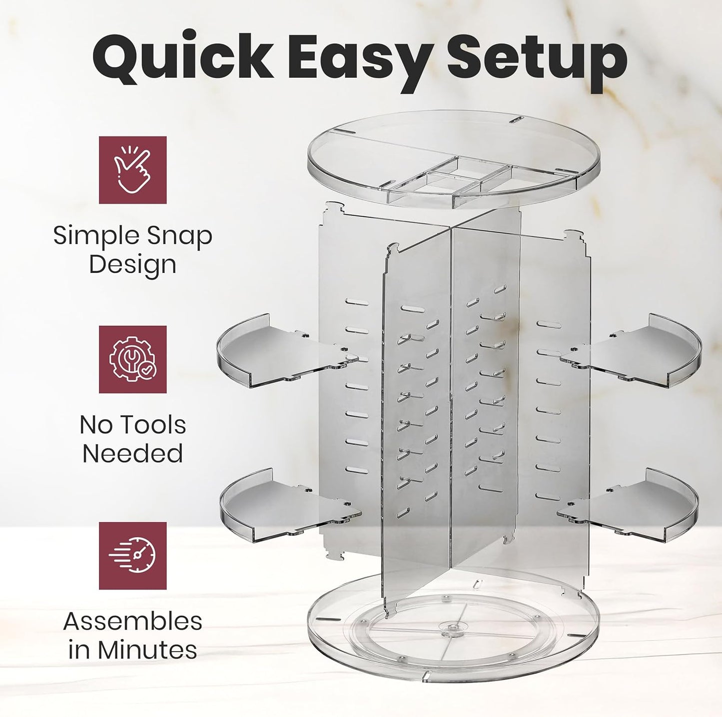 360 Rotating Makeup Organizer Countertop - Adjustable Shelf Height Countertop Storage