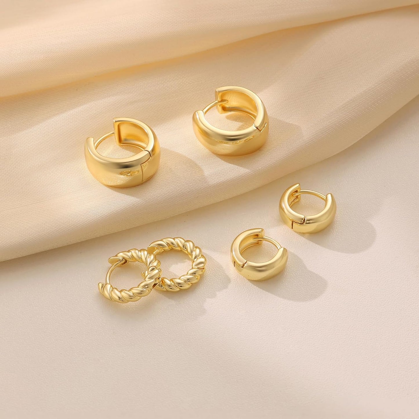 Freekiss 3 Pairs Gold Hoop Earrings Set: Dainty Stud Earrings Trendy Small 14K Gold Plated Hypoallergenic Dangle Cartilage