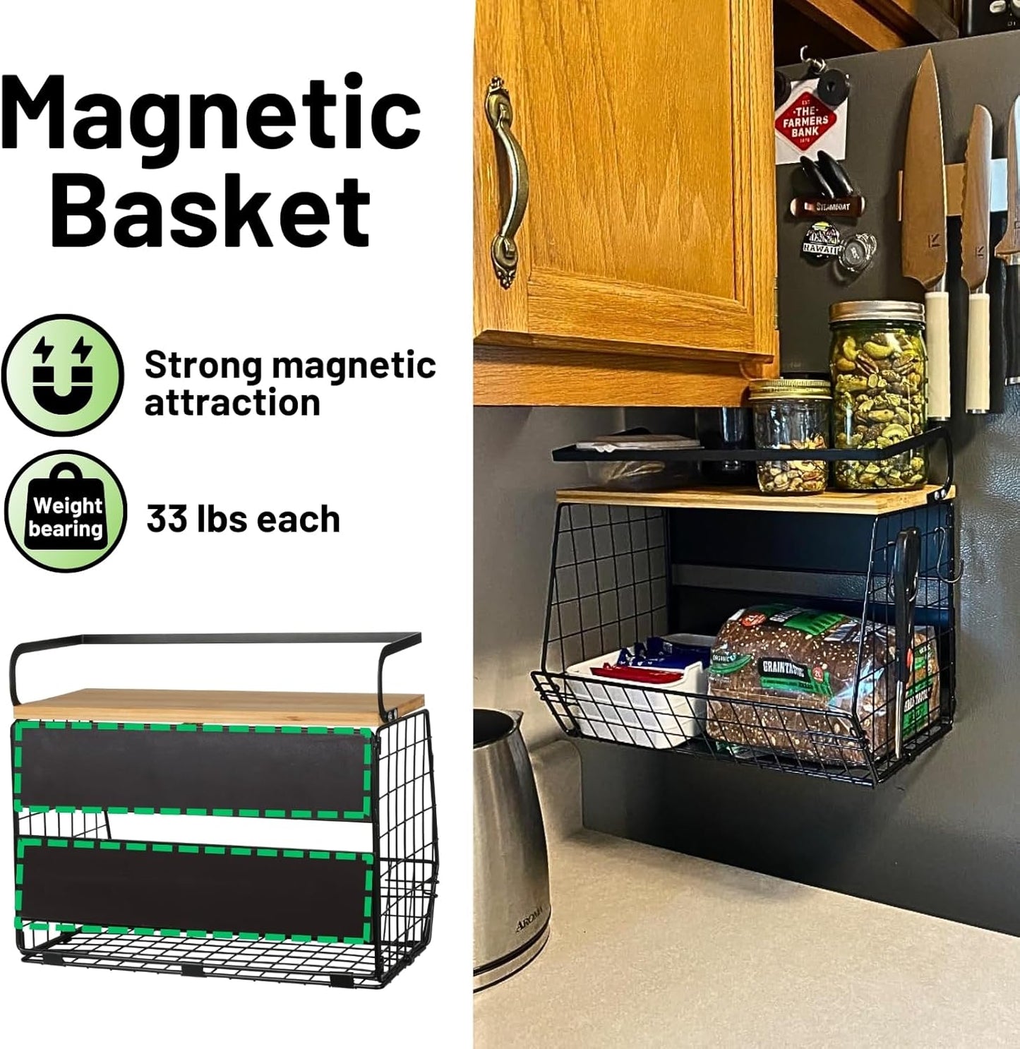 Magnetic Shelf for Fridge with Wood Lid, Fruit Potato and Onion Storage Bins, Pantry Organizers & Storage