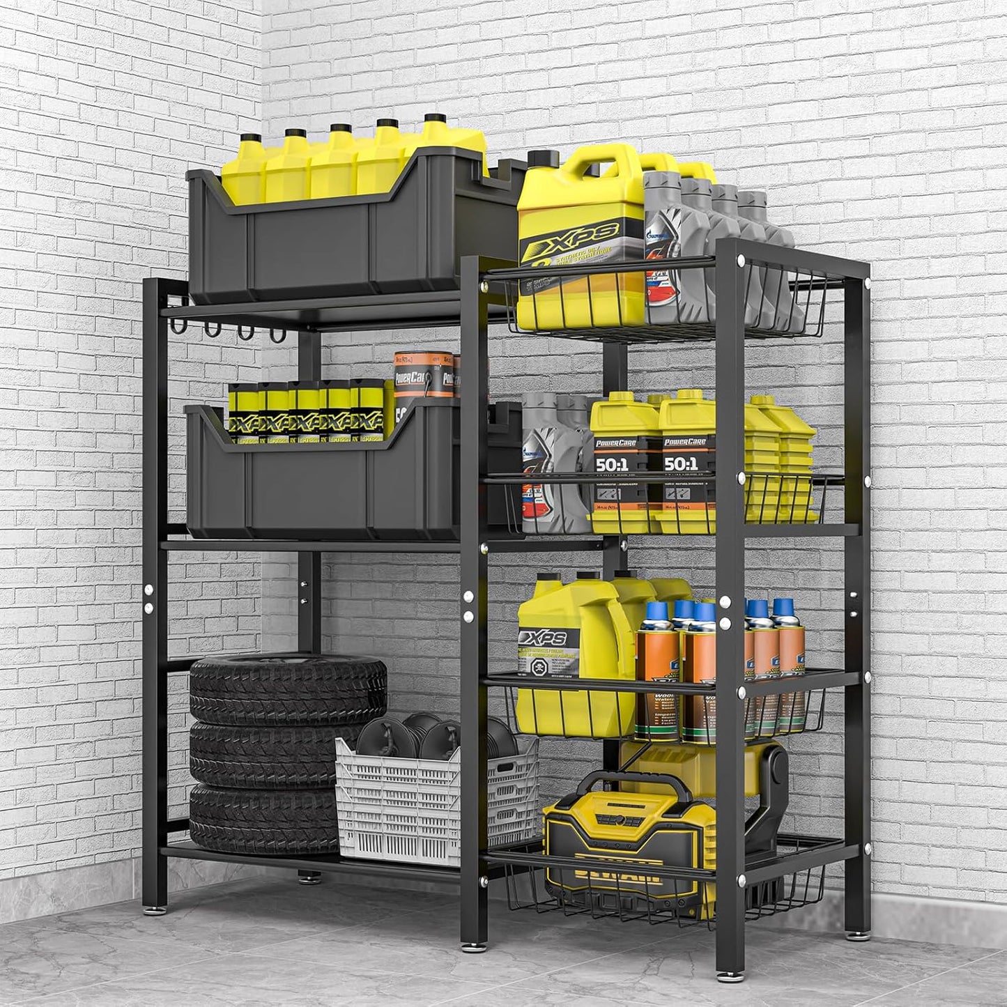 Storage Rack Kitchen Baker's Rack - 3 Tiers 4 Baskets, with Steel Mesh Baskets