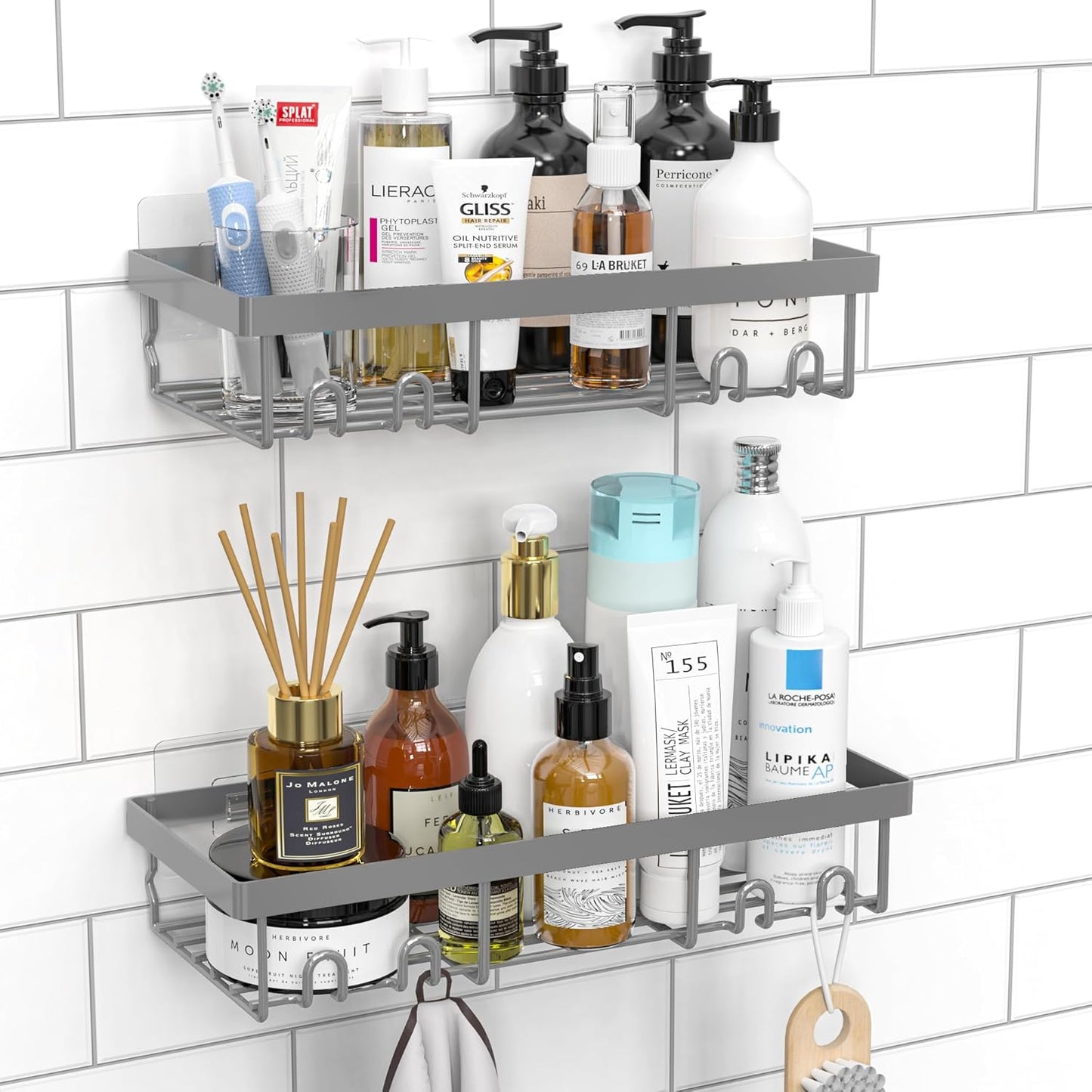 Shower Caddy Shelf Organizer Rack, Self Adhesive Black Bathroom Shelves Basket