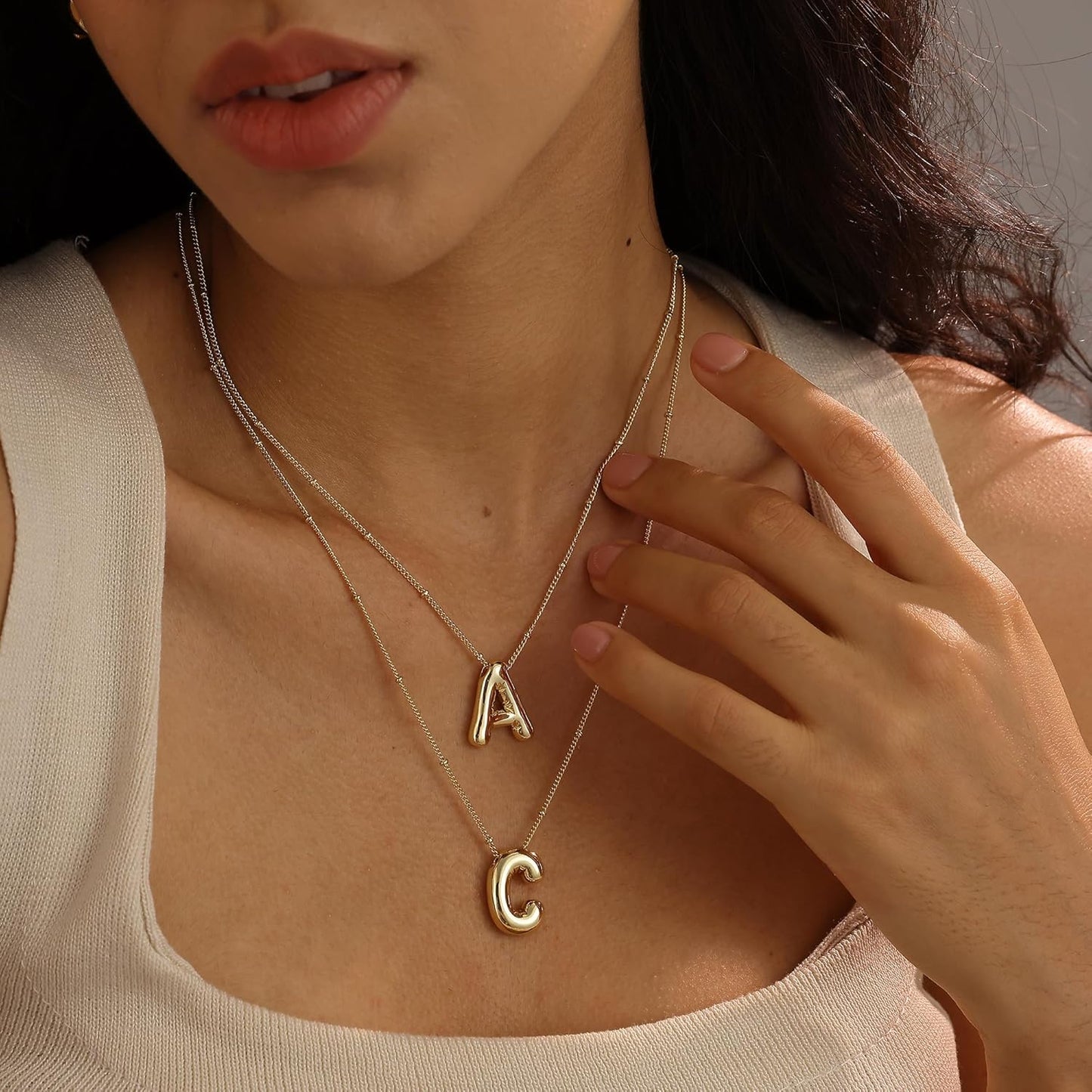 Bubble Initial Necklace; 14K Gold Plated Balloon Letter Pendant; Custom Name Jewelry; Trendy Chunky Gift for Women
