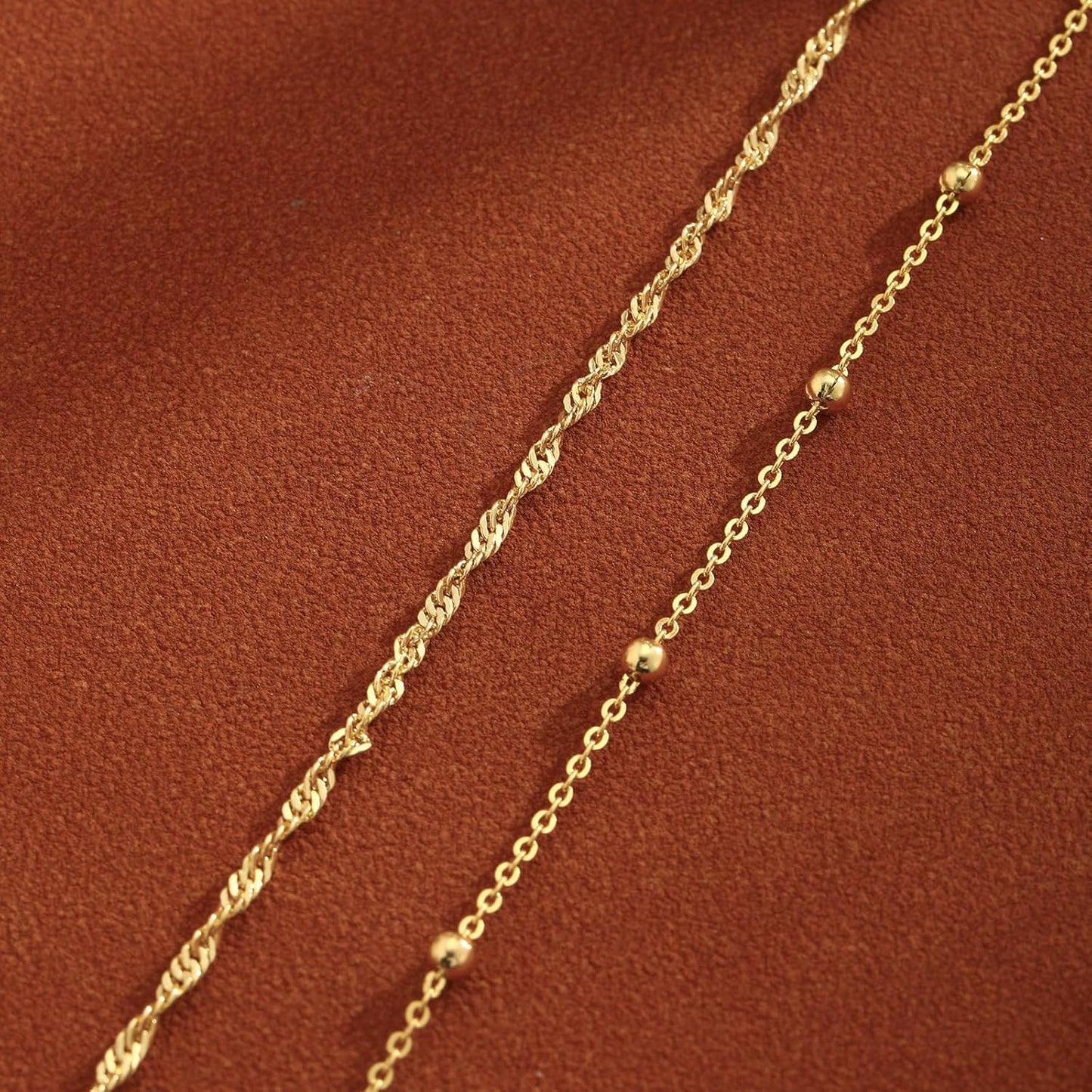 2/3 PCS Gold Anklets for Women Waterproof Cuban Link Anklet Beaded Bracelets Stackable Bracelets 14K Gold Plated Custom Jewelry Gifts Non Tarnish Lightweight